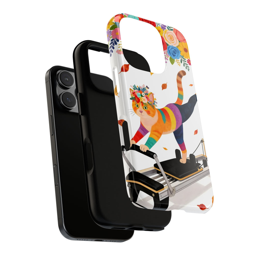 Cat Pilates iPhone Case | Floral Rainbow Cat on Reformer