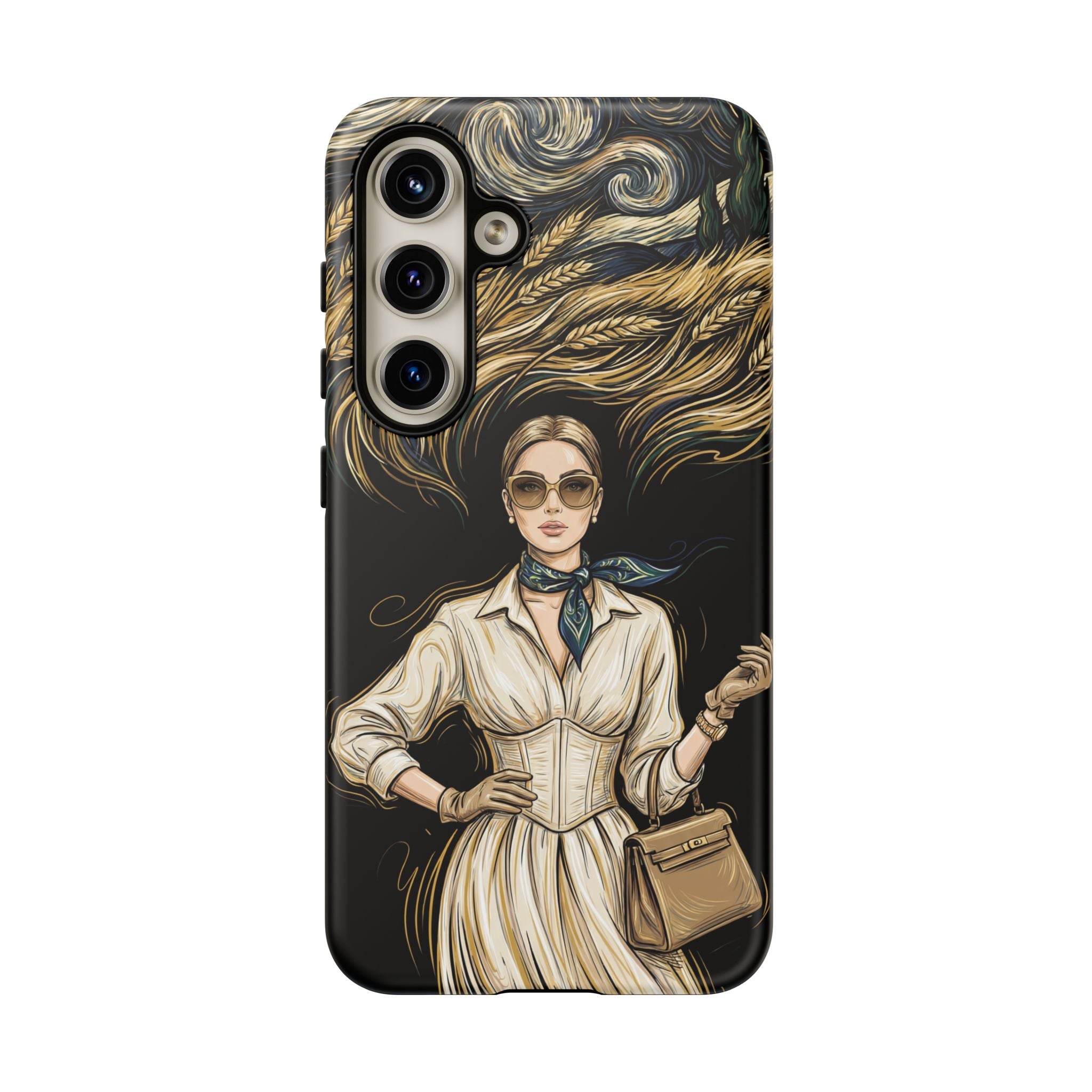 Vintage Elegance Samsung Galaxy Phone Case | Retro Woman with Flowing Golden Hair