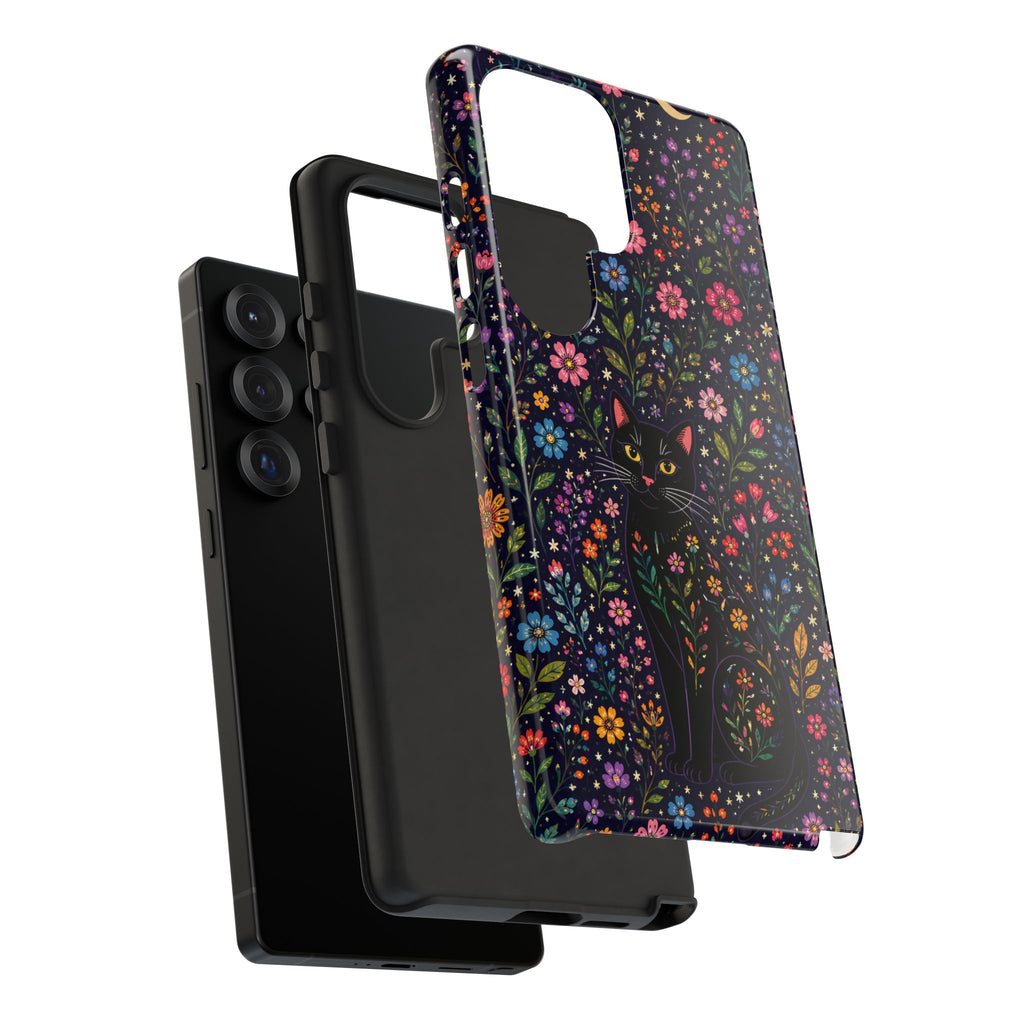 Celestial Black Cat Samsung Galaxy Phone Case | Whimsigoth Floral
