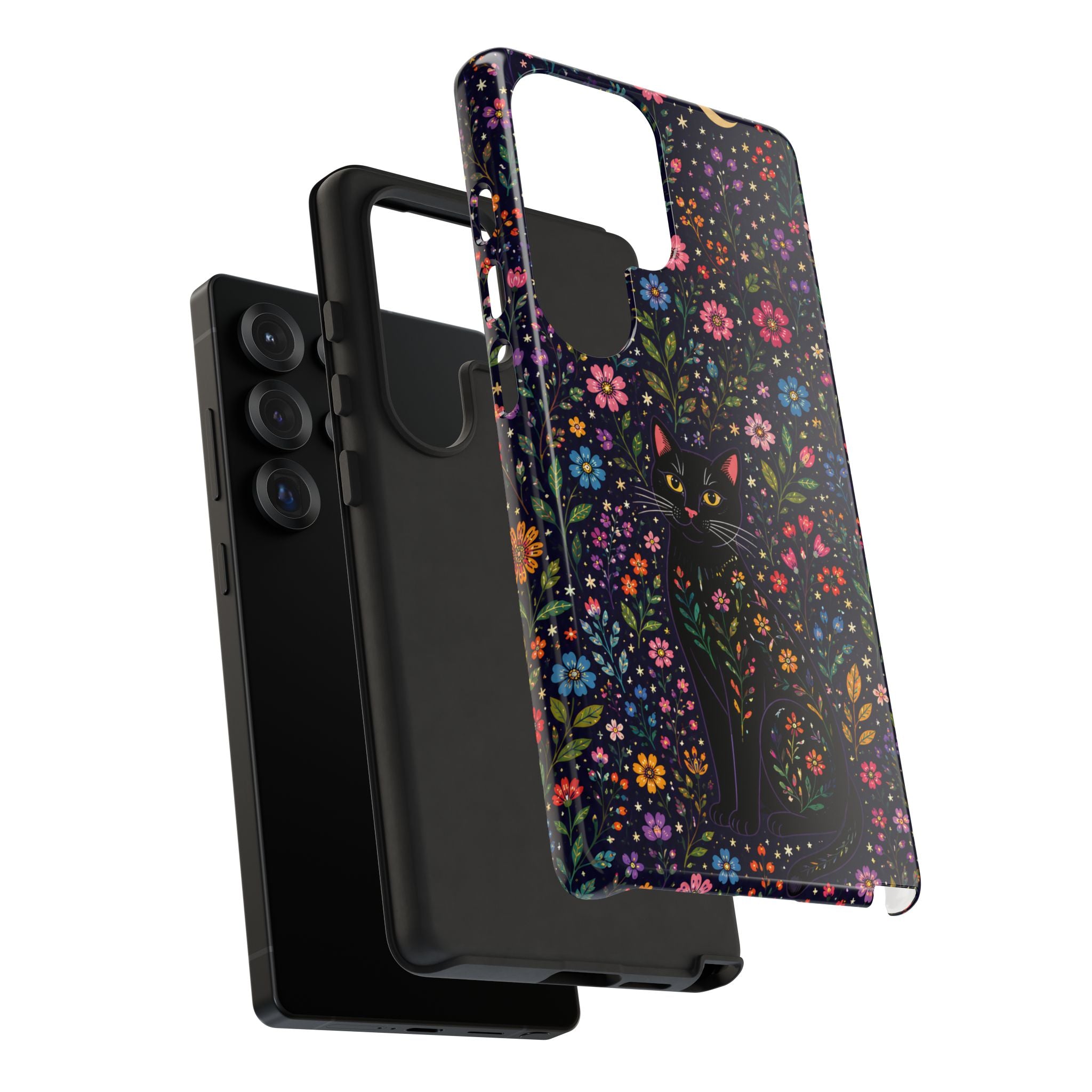 Celestial Black Cat Samsung Galaxy Phone Case | Whimsigoth Floral