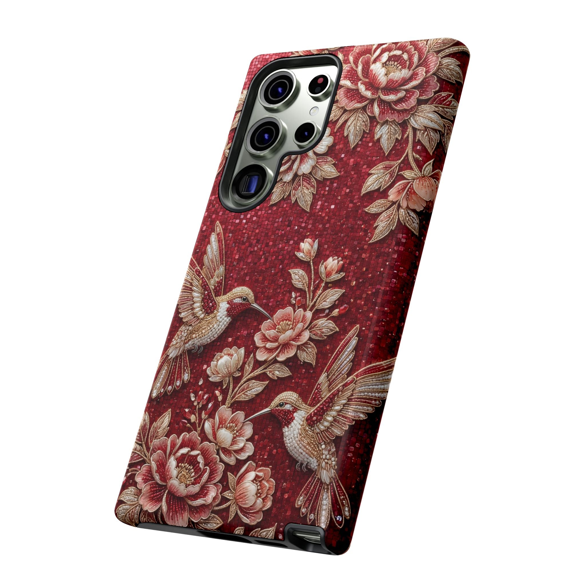 Floral Hummingbird Tough Case | Vintage Red Samsung Galaxy Phone Case