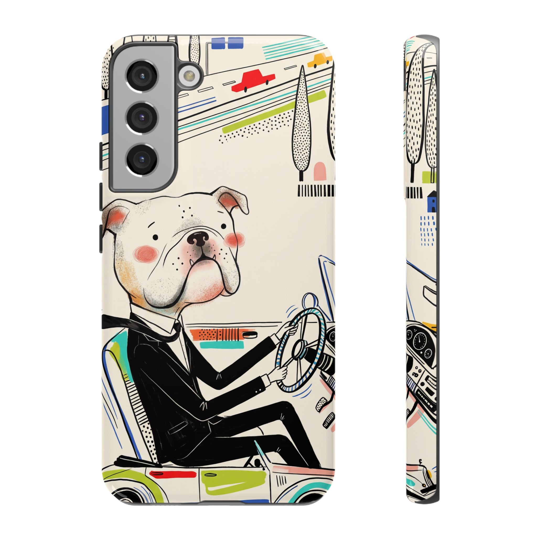 Bulldog Driver Samsung Galaxy Phone Case | Cute Retro Dog Illustration