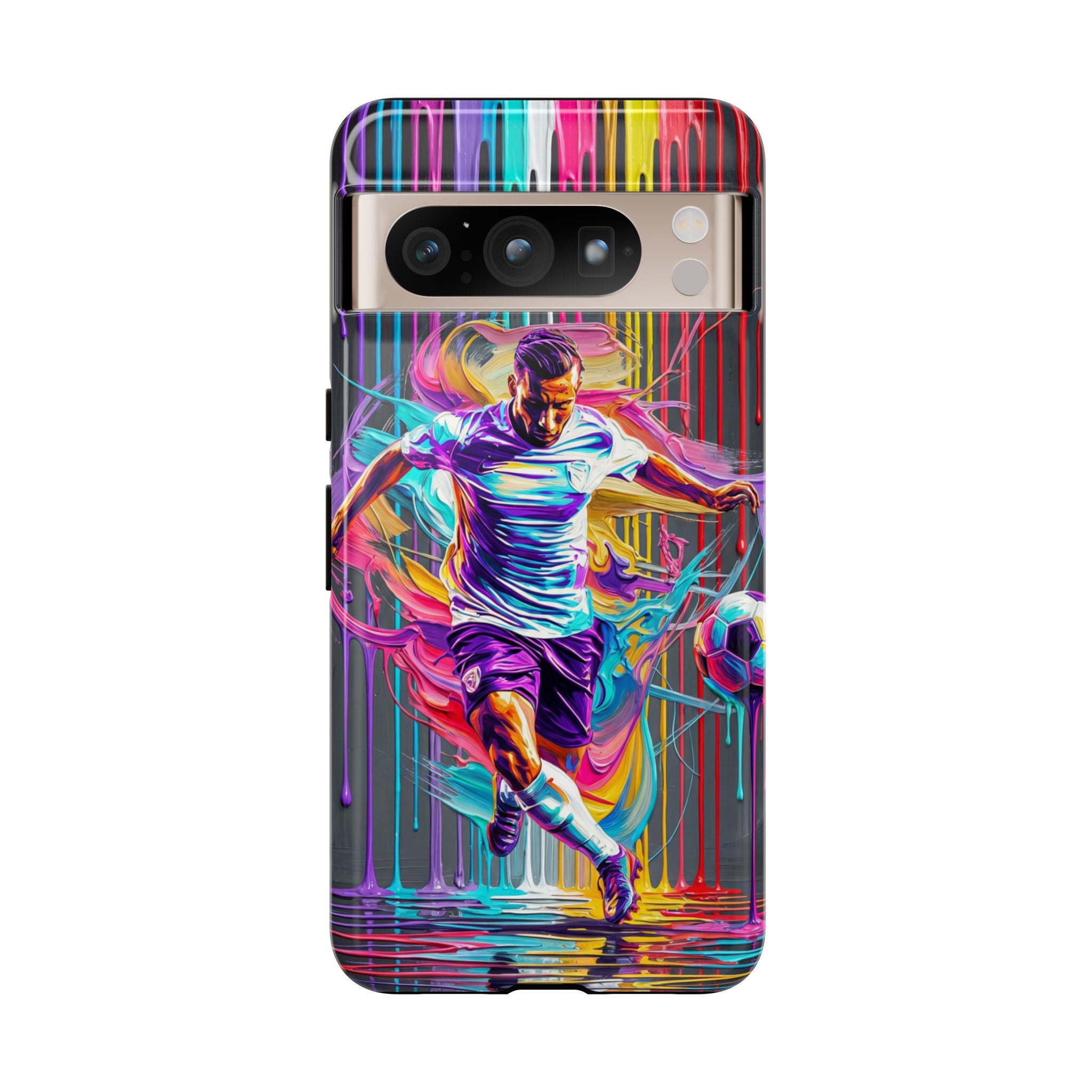 Soccer Player Neon Art Google Pixel Phone Case | Vibrant Football Kick Protective Cover