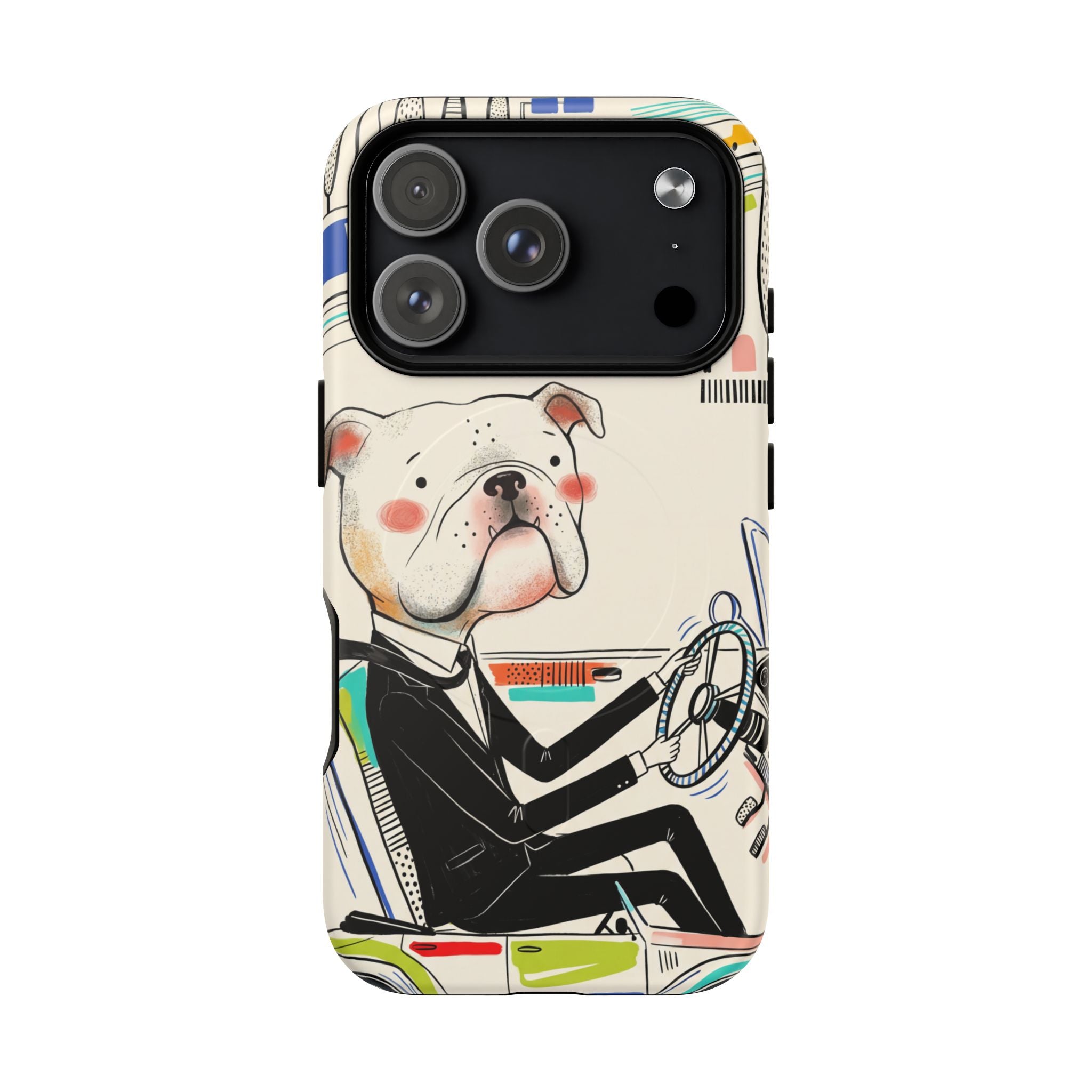 Bulldog Driver MagSafe iPhone Case | Cute Retro Dog Illustration