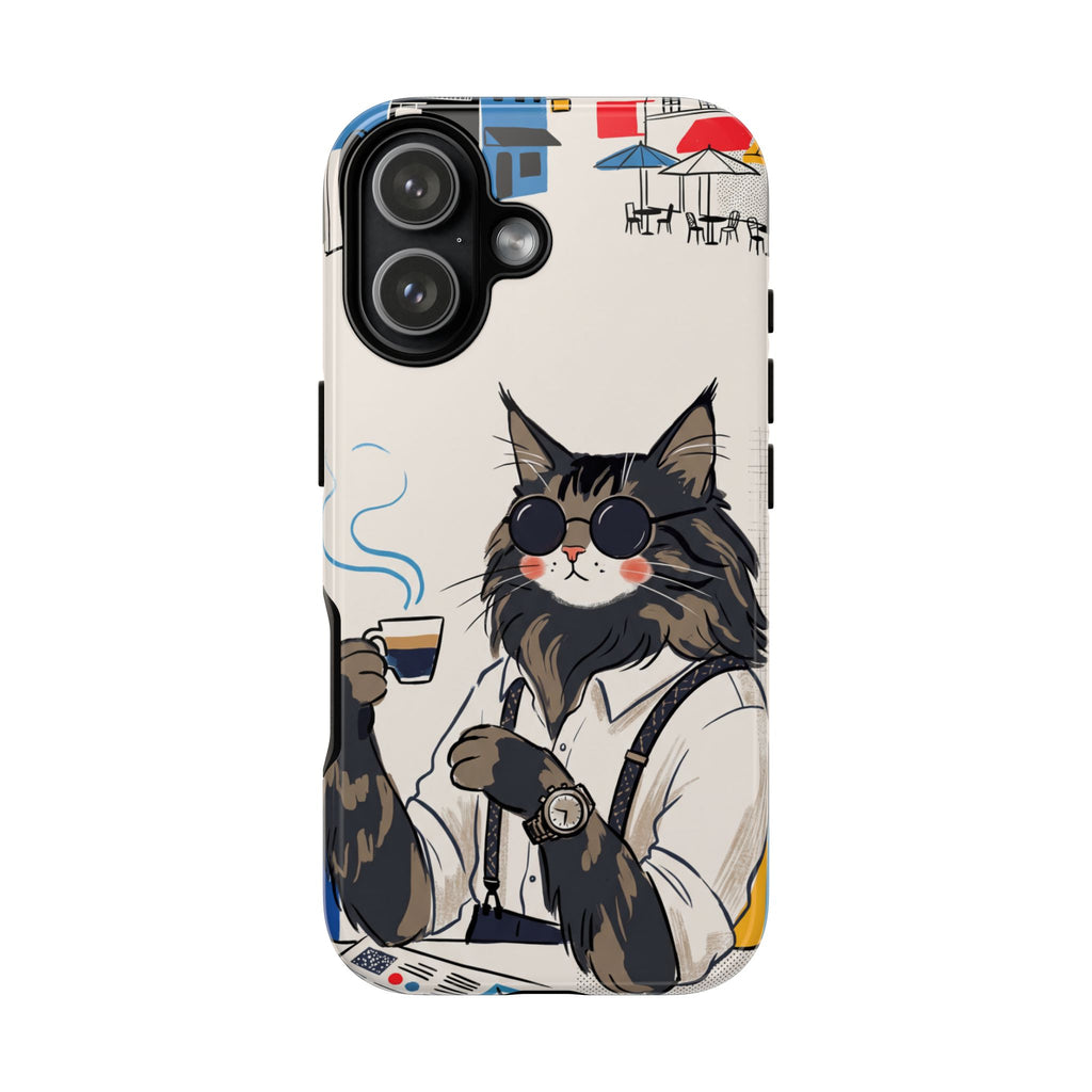 Cat Barista iPhone Case | Cool Cat in Sunglasses Coffee Shop Design