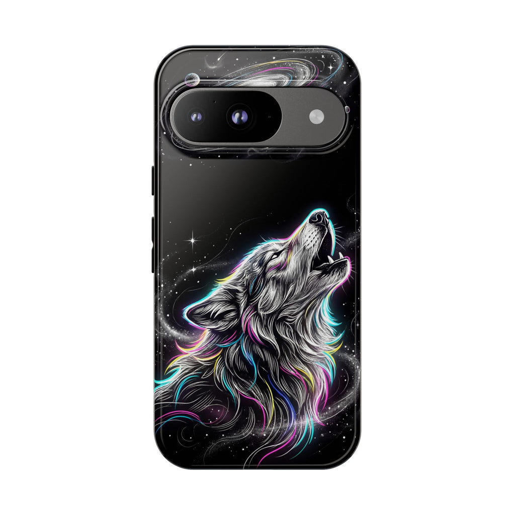 Wolf Galaxy Tough Google Pixel Phone Case | Colorful Howling Wolf Space Design