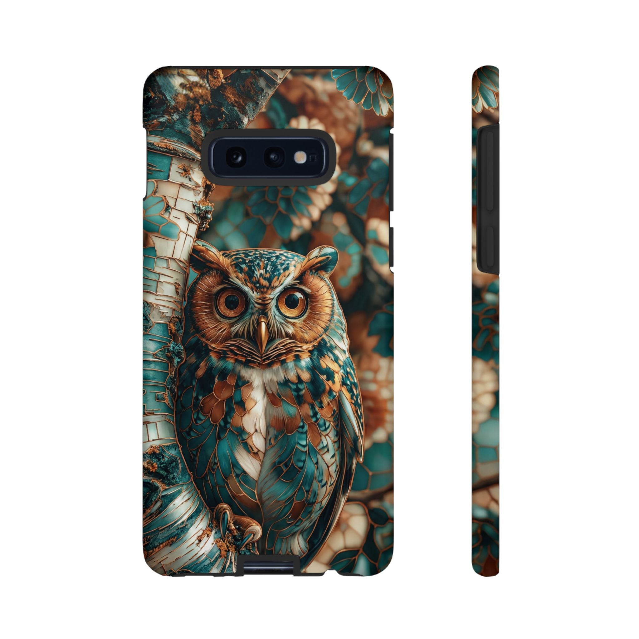 Owl Forest Tough Samsung Galaxy Case | Teal & Brown Rustic Wildlife Protective Cover