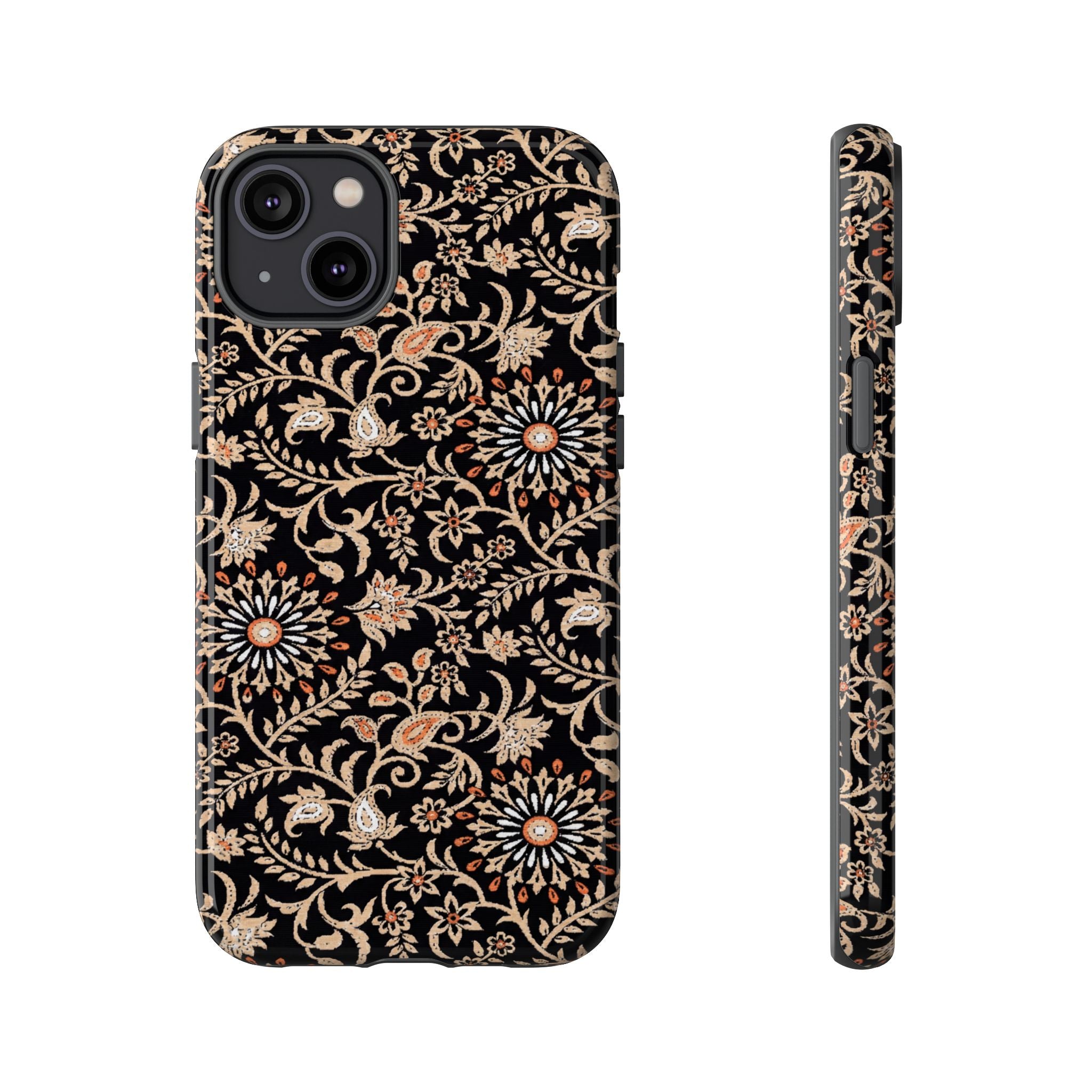 Batik Floral Black Ornate Daisies Tough iPhone Case
