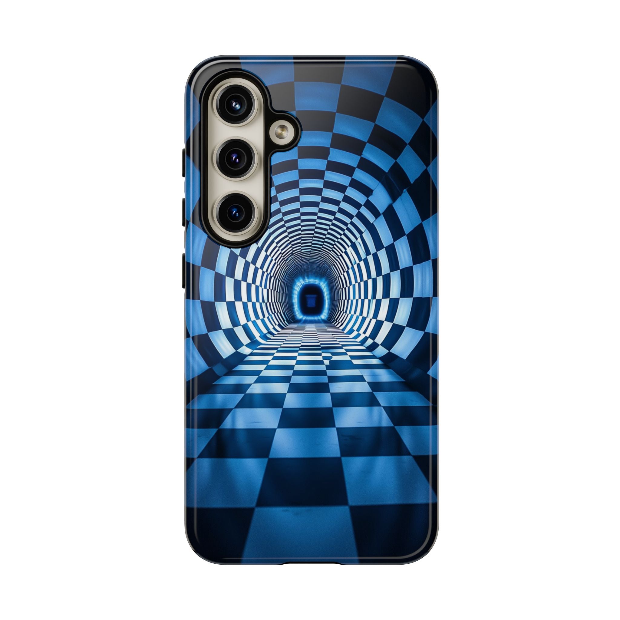 Blue Checkered Tunnel Samsung Galaxy Case — 3D Optical Illusion Tough Case