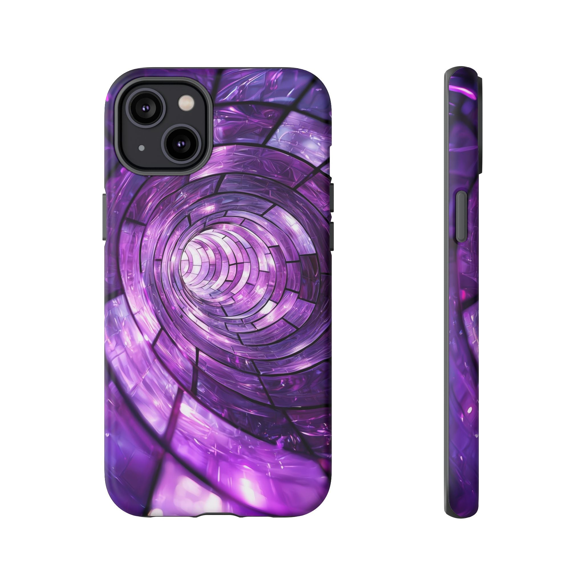 Purple Vortex Tough iPhone Case — Abstract Spiral Protective Cover