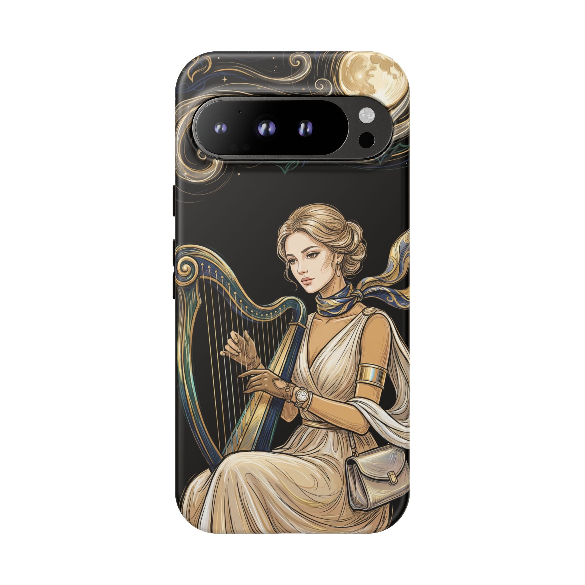 Moonlit Harp Google Pixel Phone Case | Vintage Goddess Musician Art