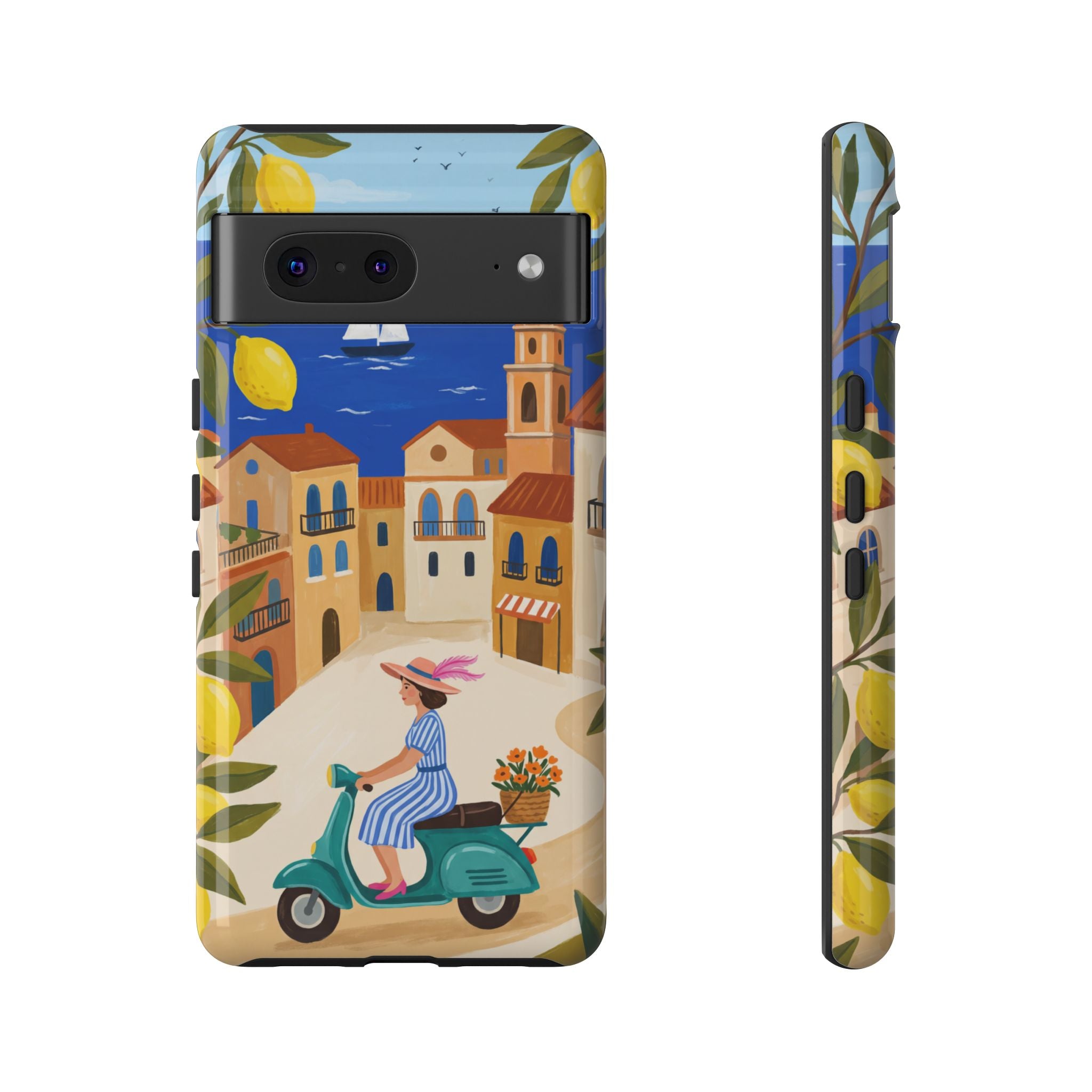 Mediterranean Scooter Google Pixel Phone Case | Coastal Lemon Grove Design