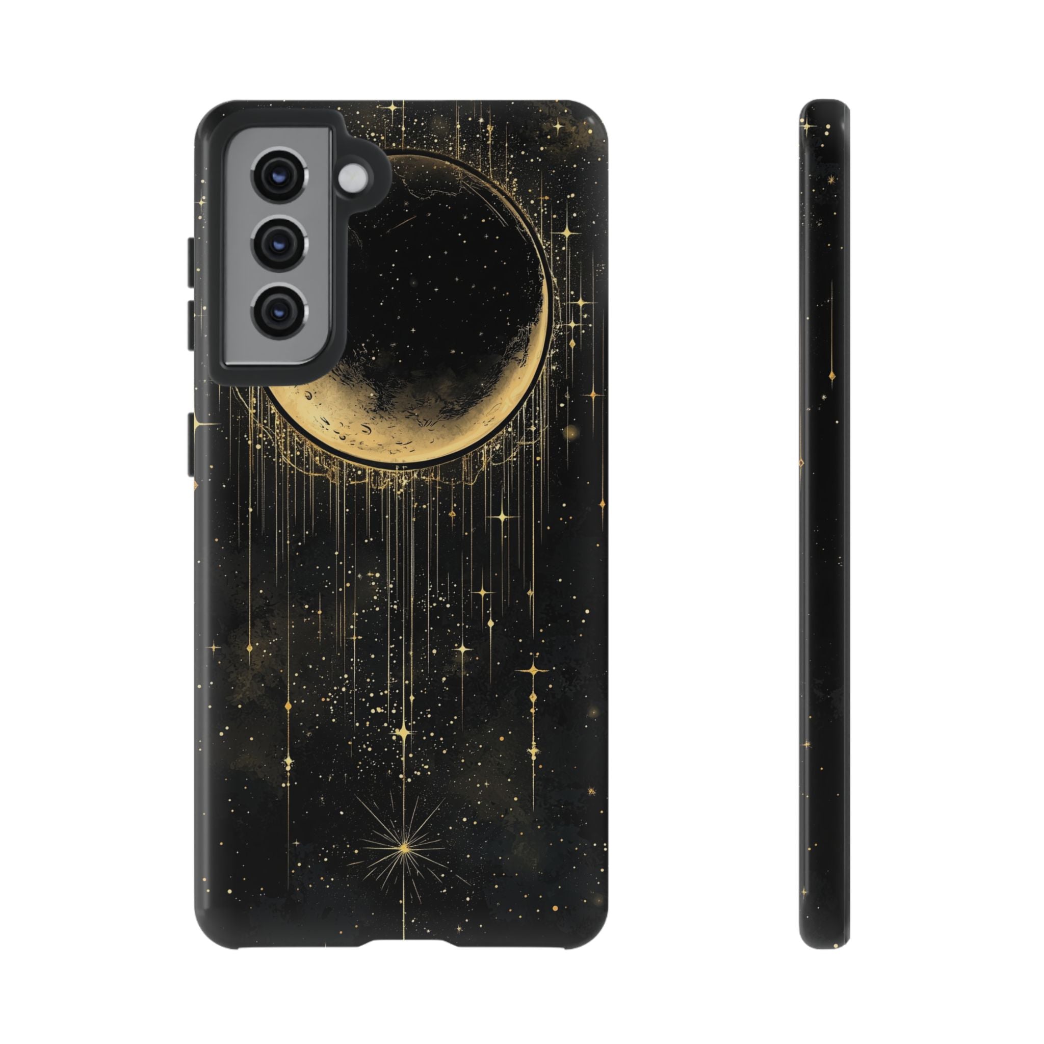 Moonlit Crescent Tough Samsung Galaxy Case | Gold Stars Night Sky