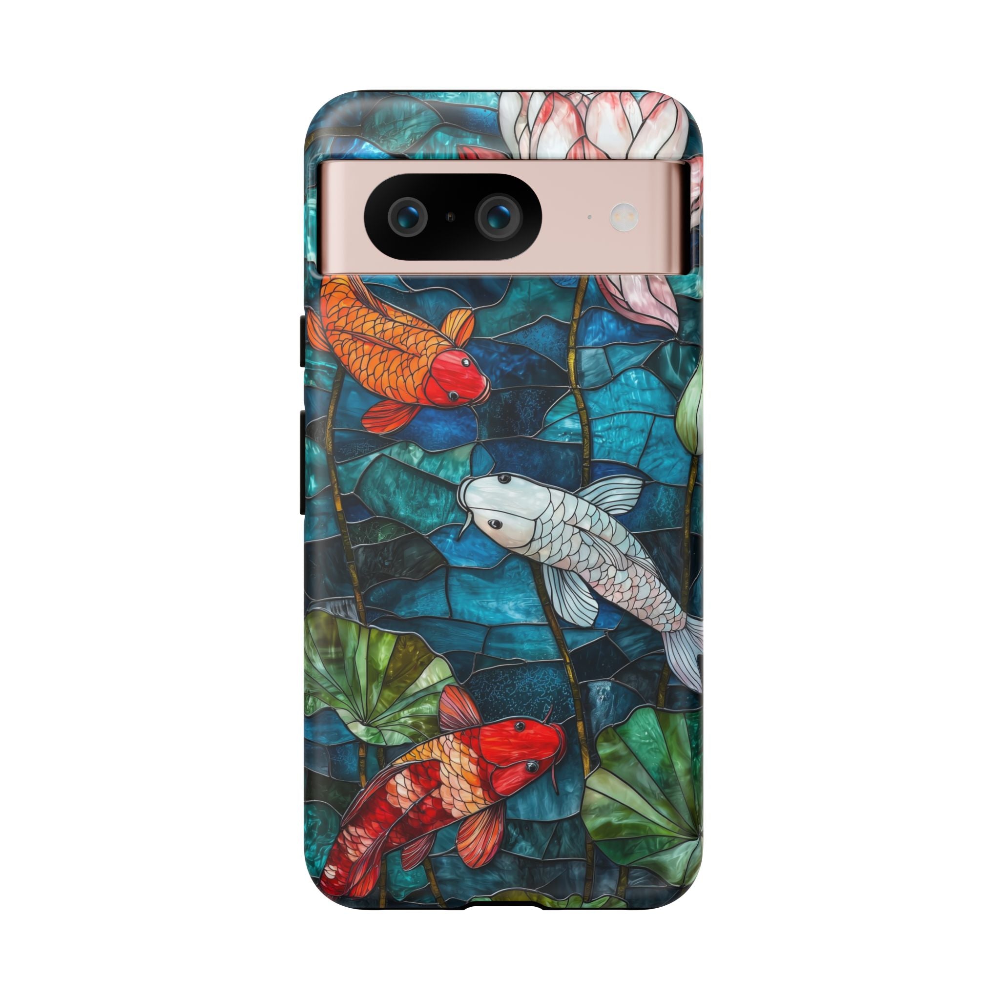 Koi Pond Tough Google Pixel Case — Stained Glass Lotus & Koi Design