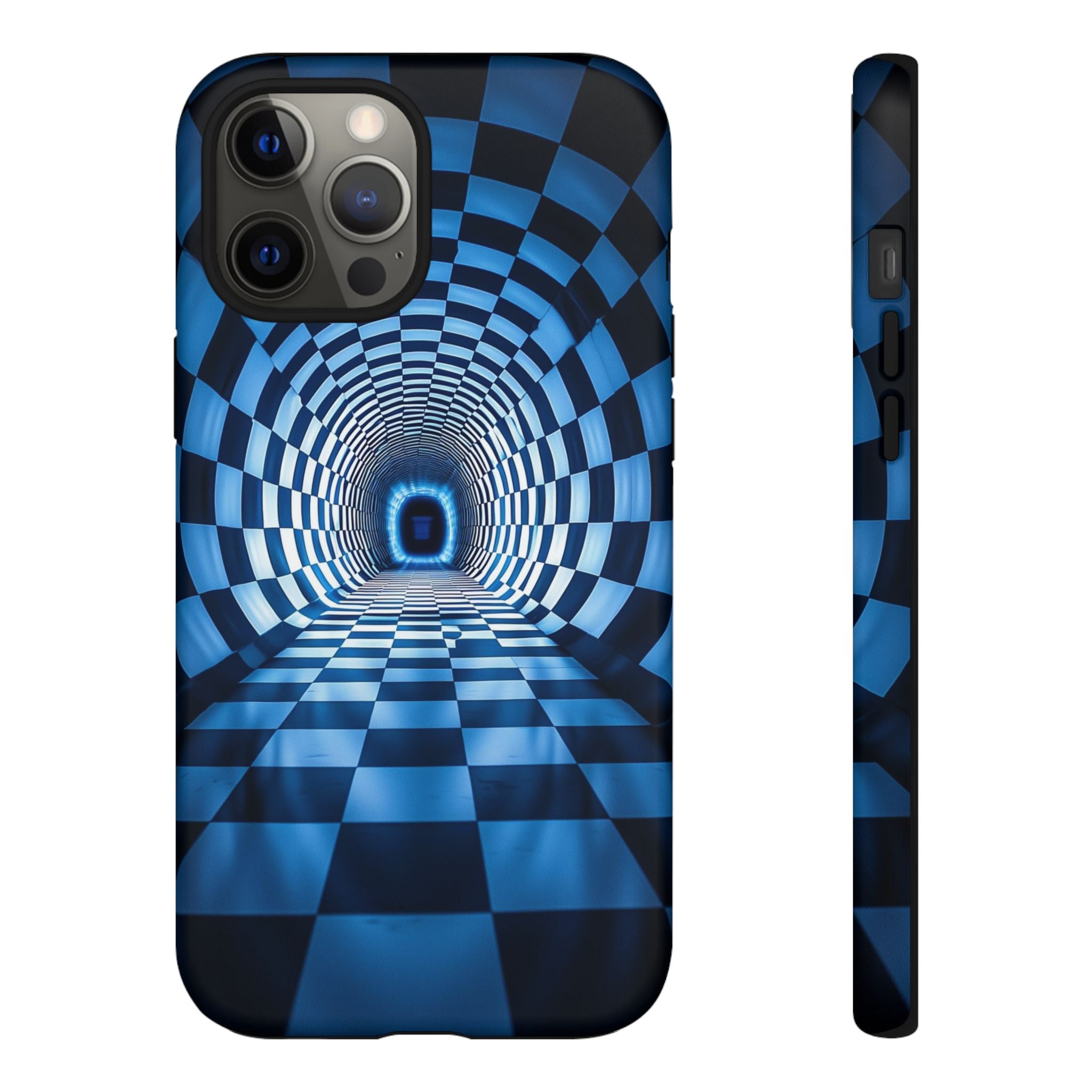 Blue Checkered Tunnel iPhone Case — 3D Optical Illusion Tough Case