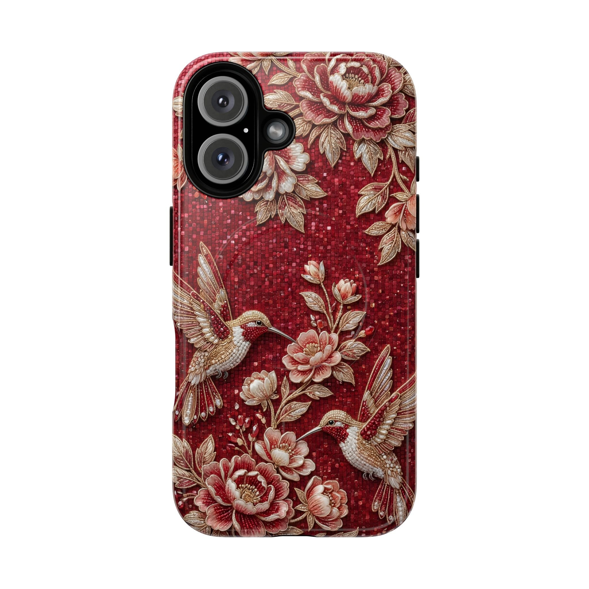 Floral Hummingbird Tough Case | Vintage Red MagSafe iPhone Case
