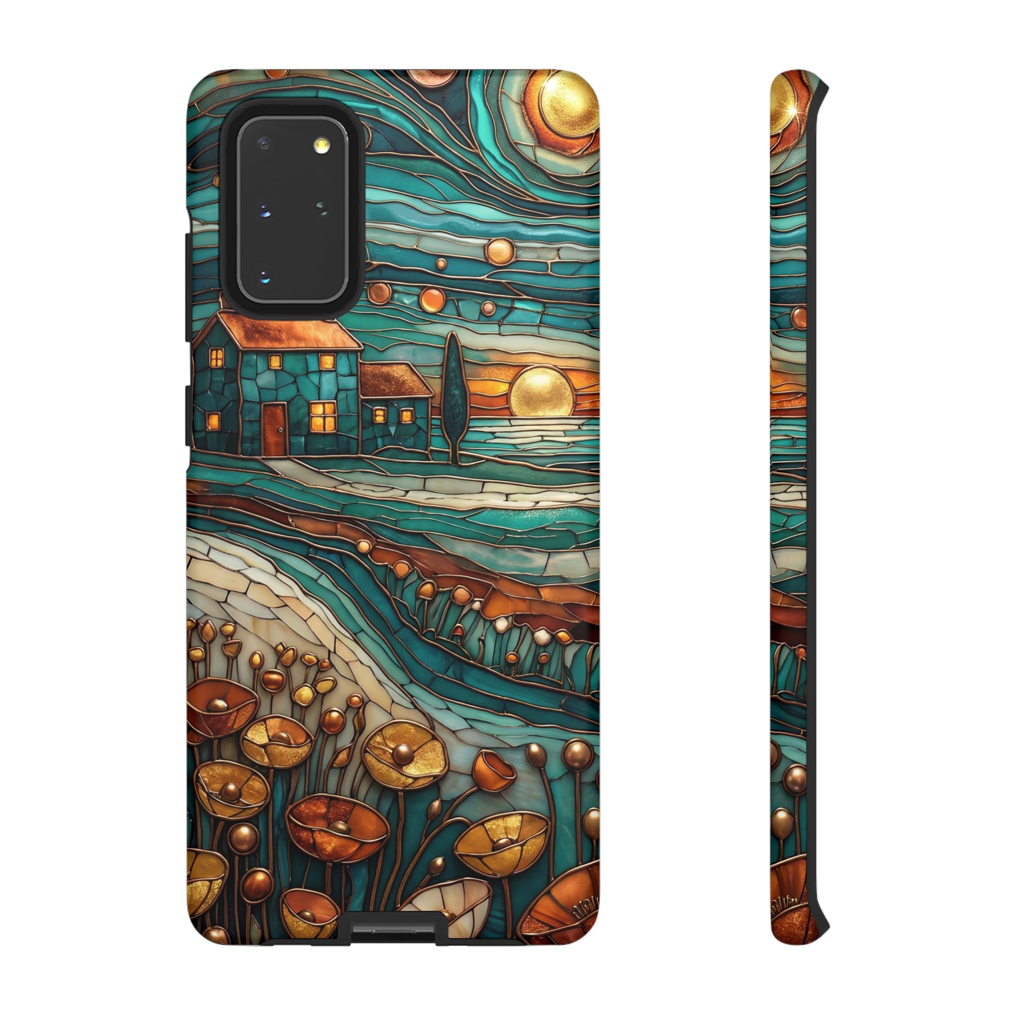 Artistic Sunset Cottage Samsung Galaxy Case | Whimsical Floral Landscape Protective Cover