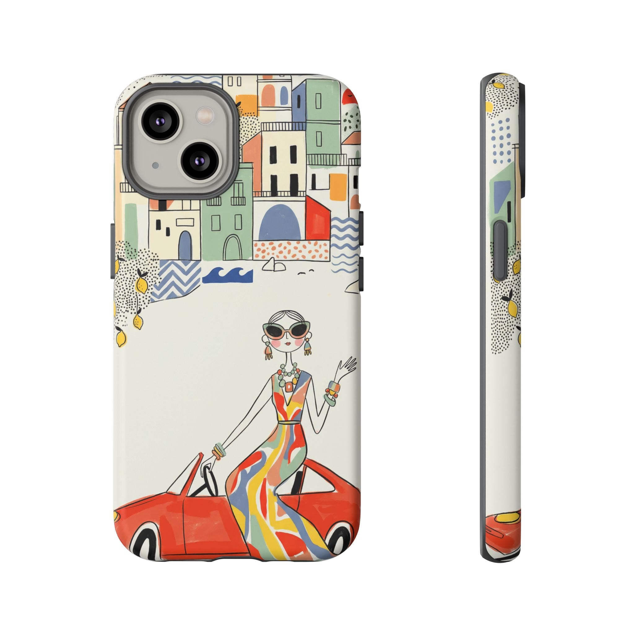 Stylish Riviera iPhone Case | Chic Retro Woman in Convertible Design