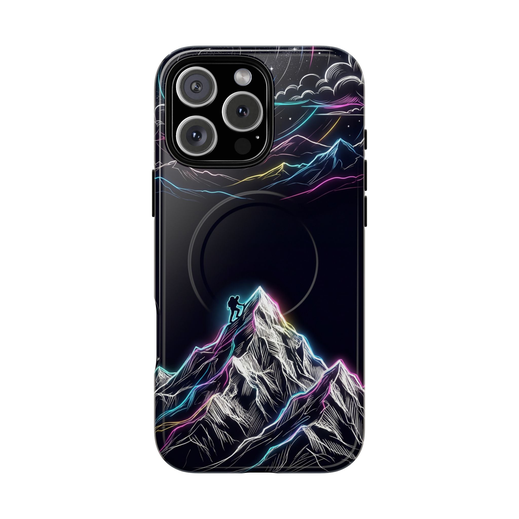 Mount Everest Neon MagSafe iPhone Case | Dark Cosmic Climber Protective Cover