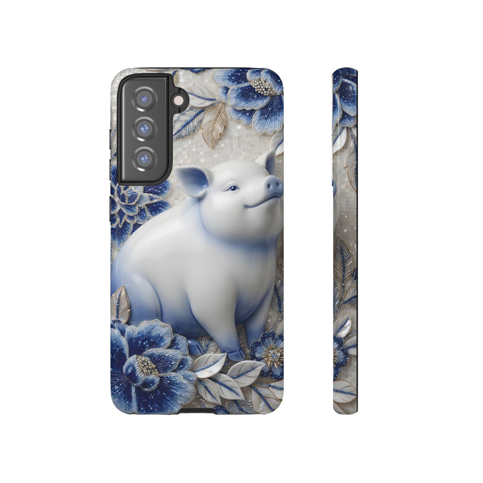 Asian Zodiac Pig Samsung Galaxy Phone Case | Blue & White Porcelain Slim Protective Shockproof Case| Year of the Pig Gift