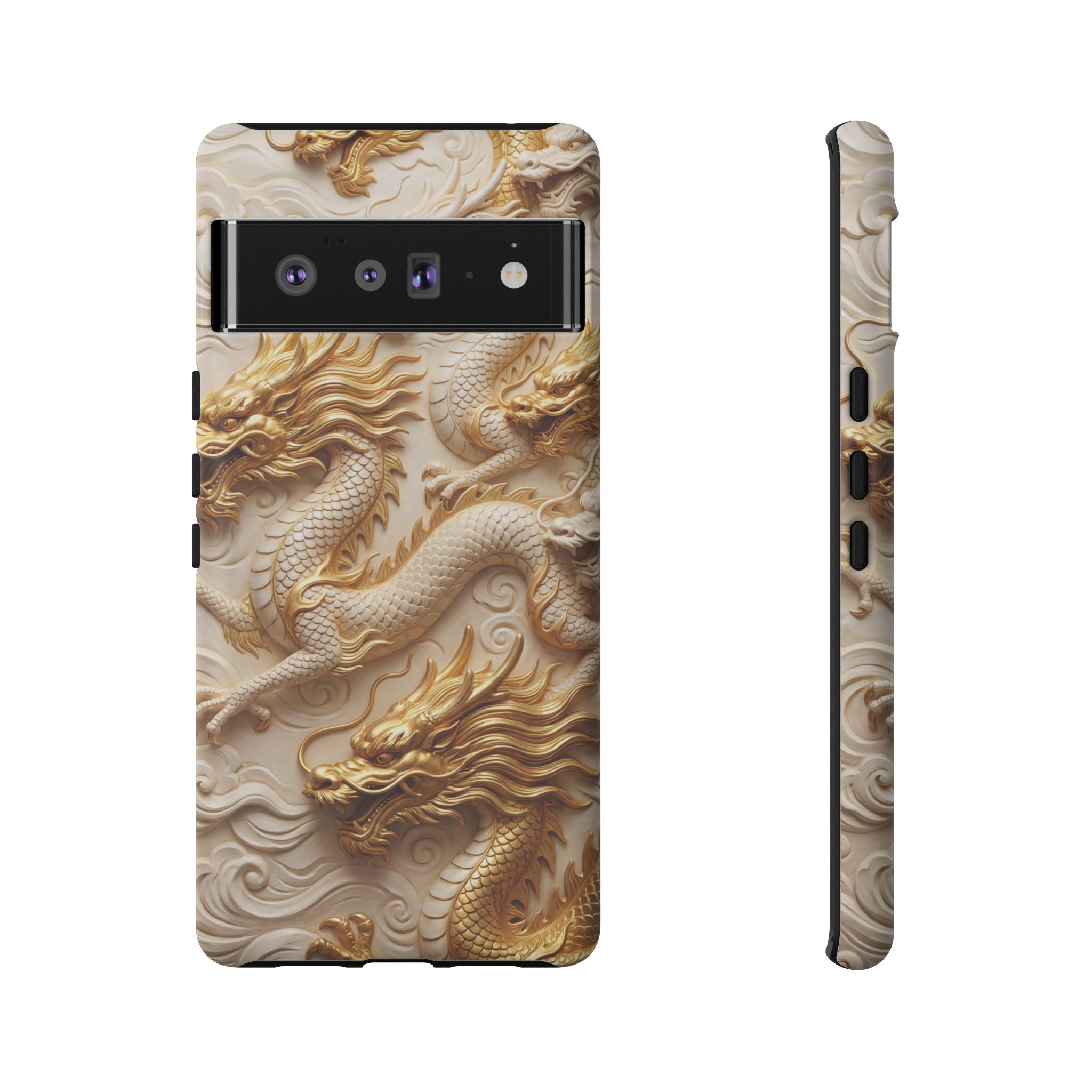 Dragon Relief Google Pixel Case — Gold Carved Dragon Protective Cover