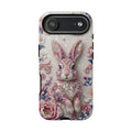 Floral Moon Rabbit Tough iPhone Case | Pink Boho Bunny Protective Cover