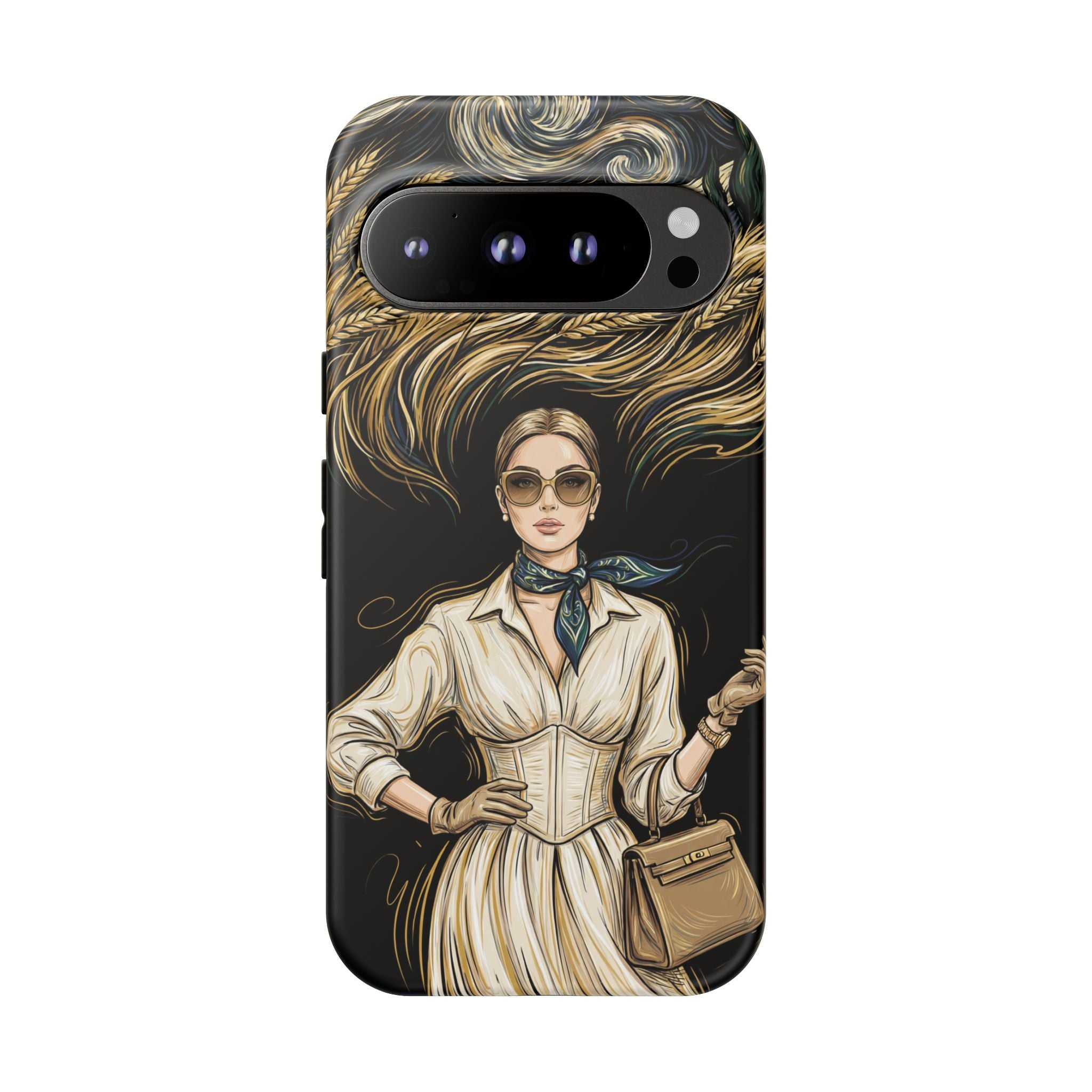 Vintage Elegance Google Pixel Phone Case | Retro Woman with Flowing Golden Hair