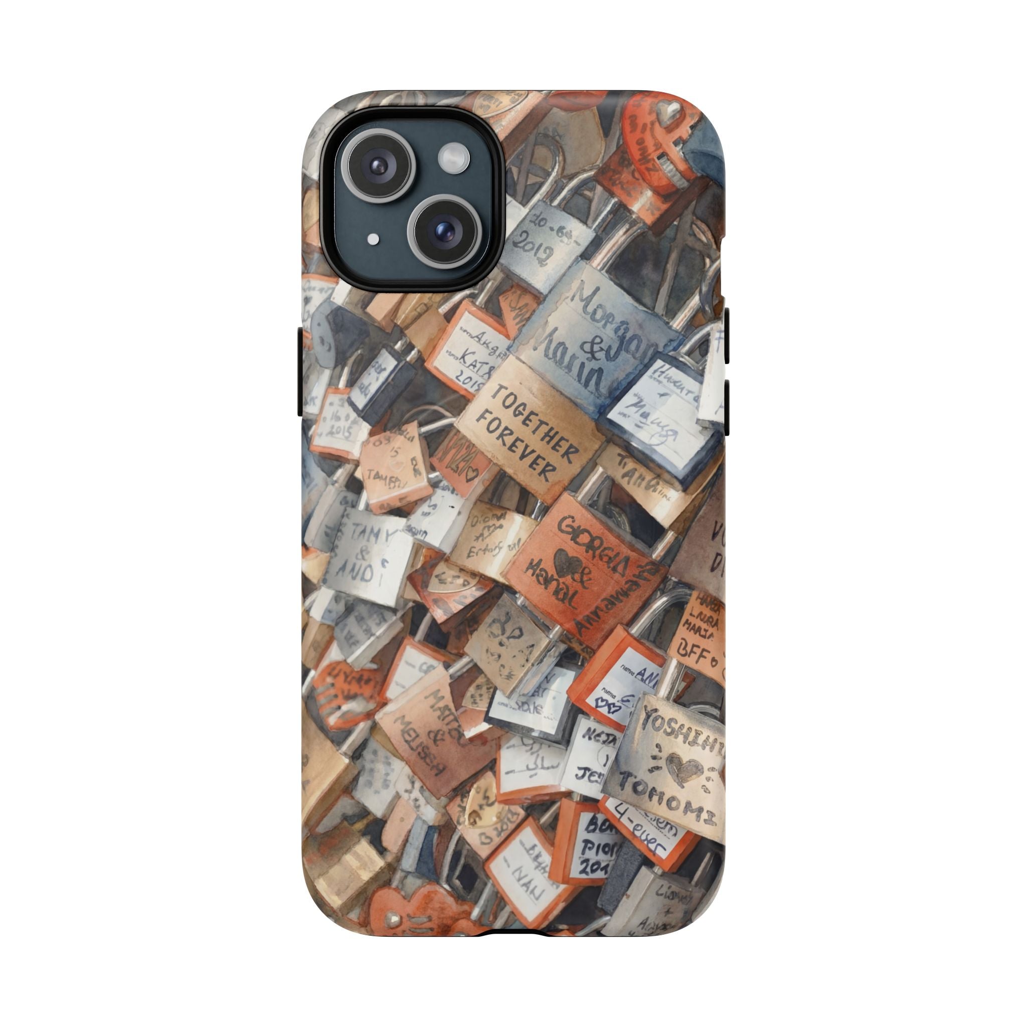 Custodia per iPhone MagSafe resistente con motivo collage di lucchetti dei desideri