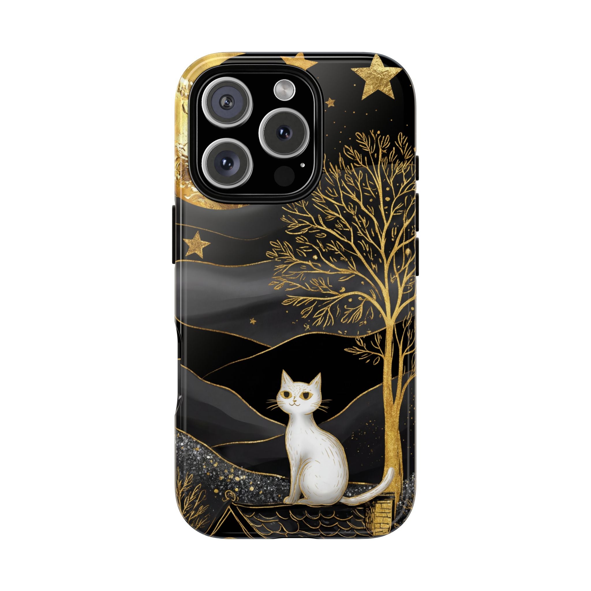 Celestial Cat iPhone Case | Gold Moon & Star iPhone Cover