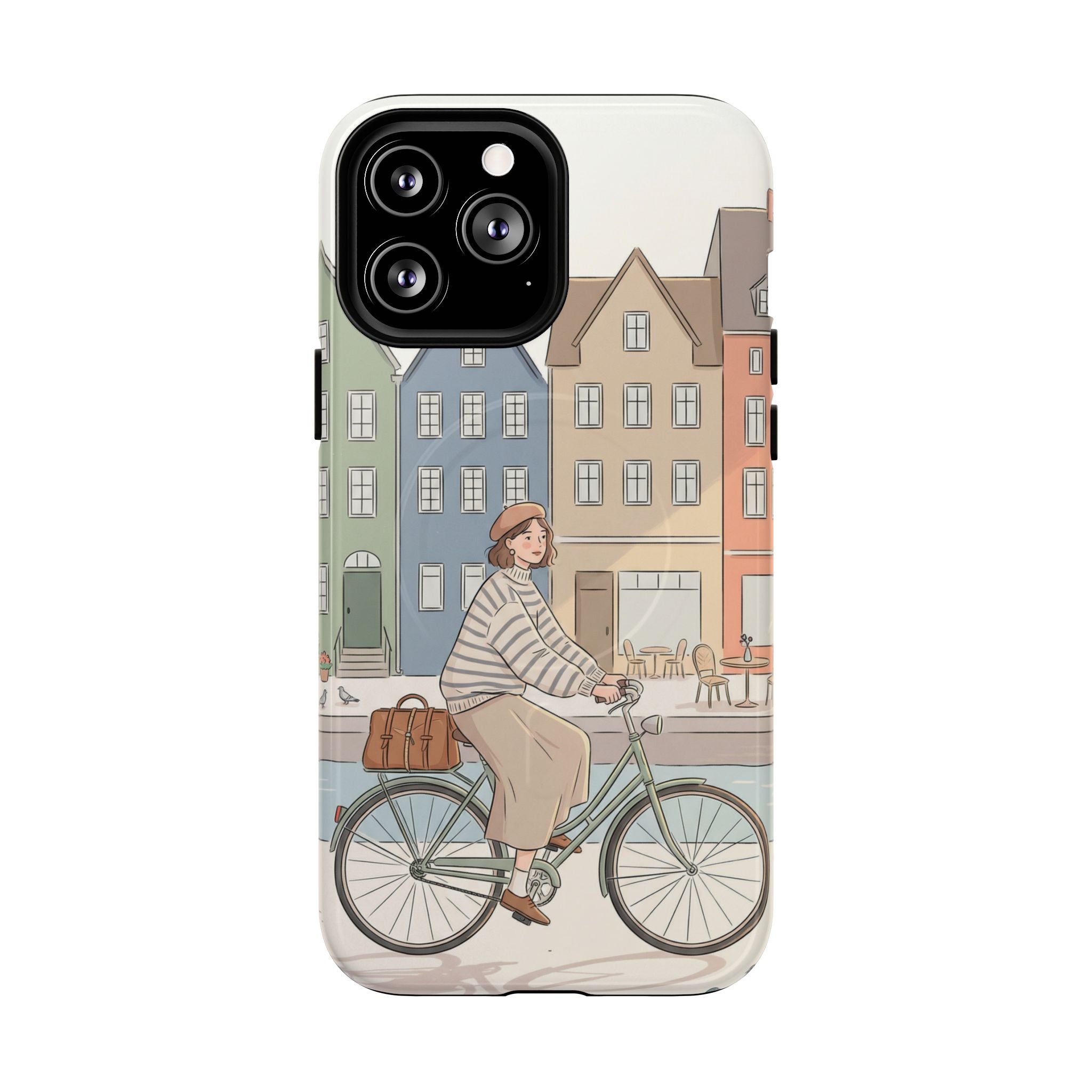 City Bike MagSafe iPhone Case | Cozy European Street Illustration Tough Cases