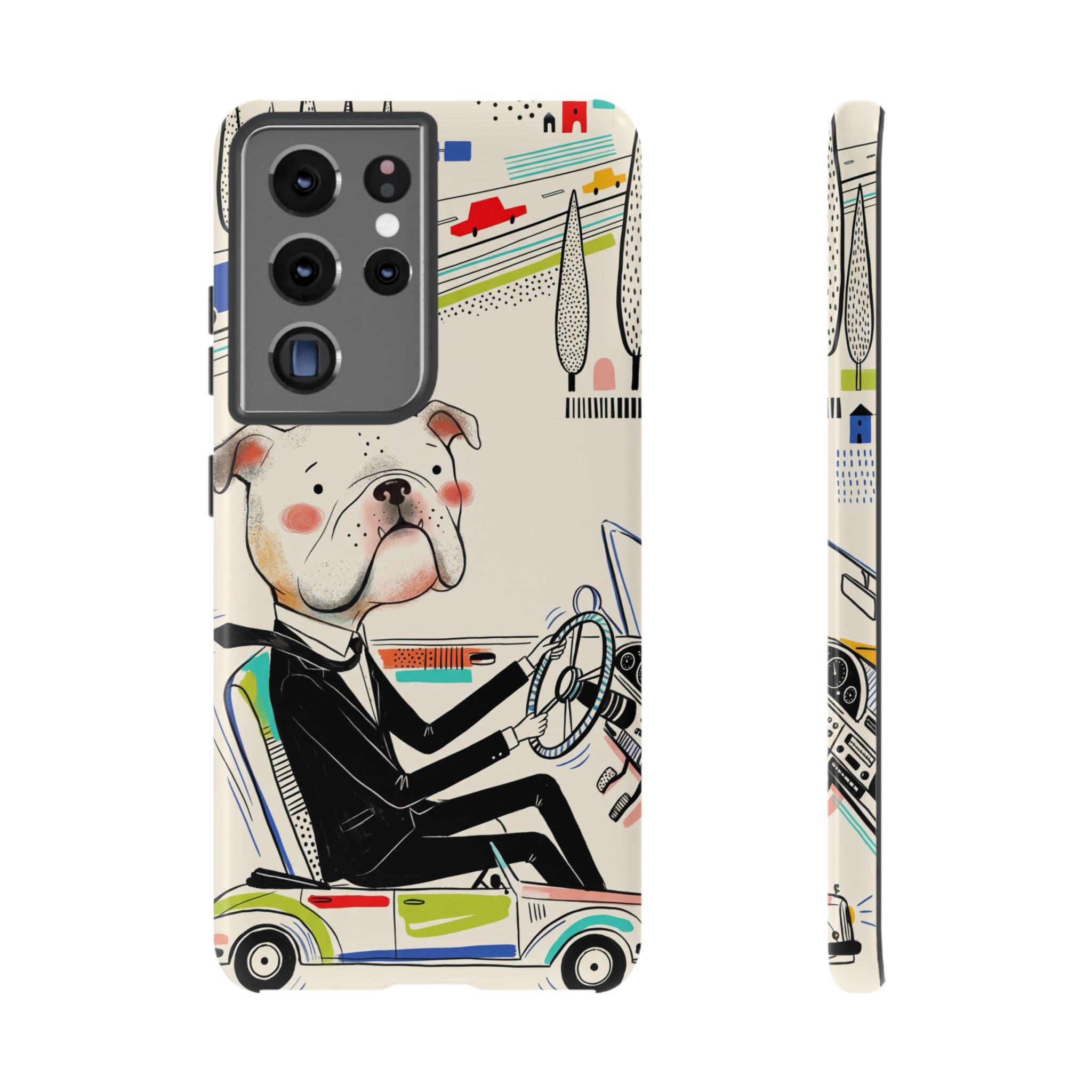 Bulldog Driver Samsung Galaxy Phone Case | Cute Retro Dog Illustration