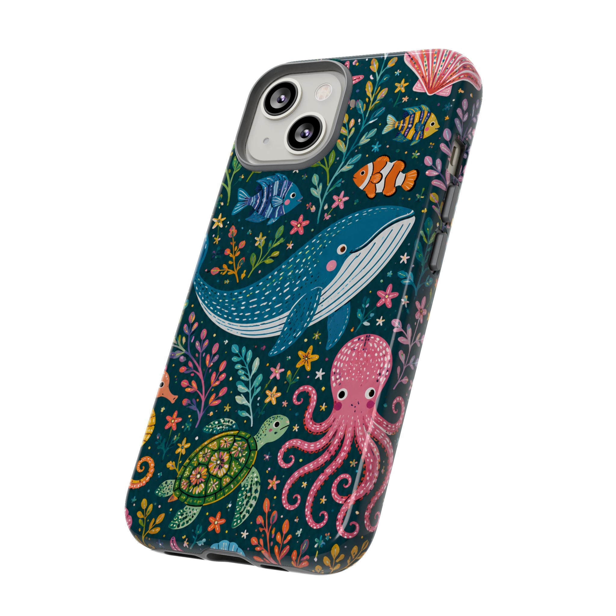 Ocean Creatures Tough iPhone Case | Whale, Octopus & Turtle Underwater Pattern
