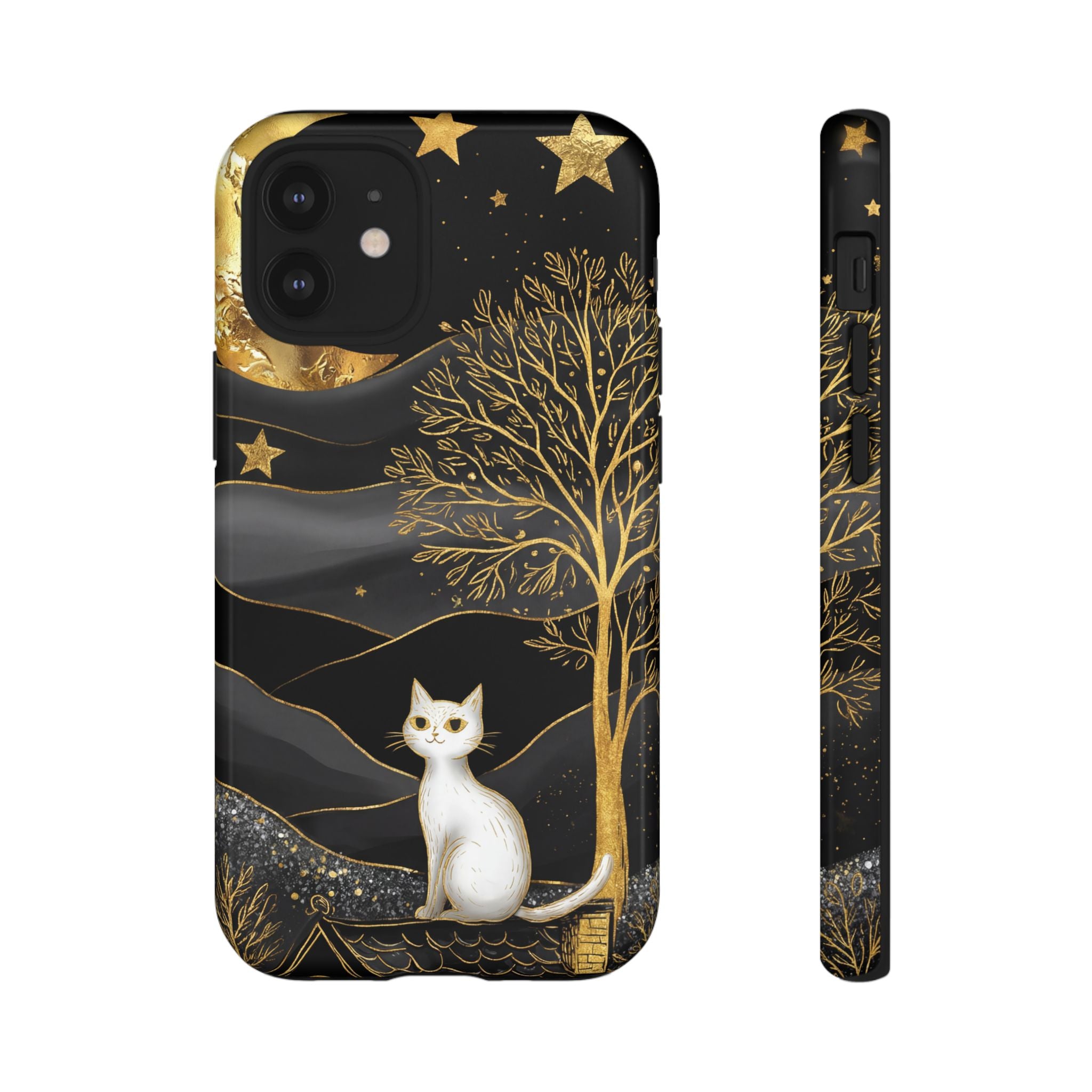 Celestial Cat iPhone Case | Gold Moon & Star iPhone Cover