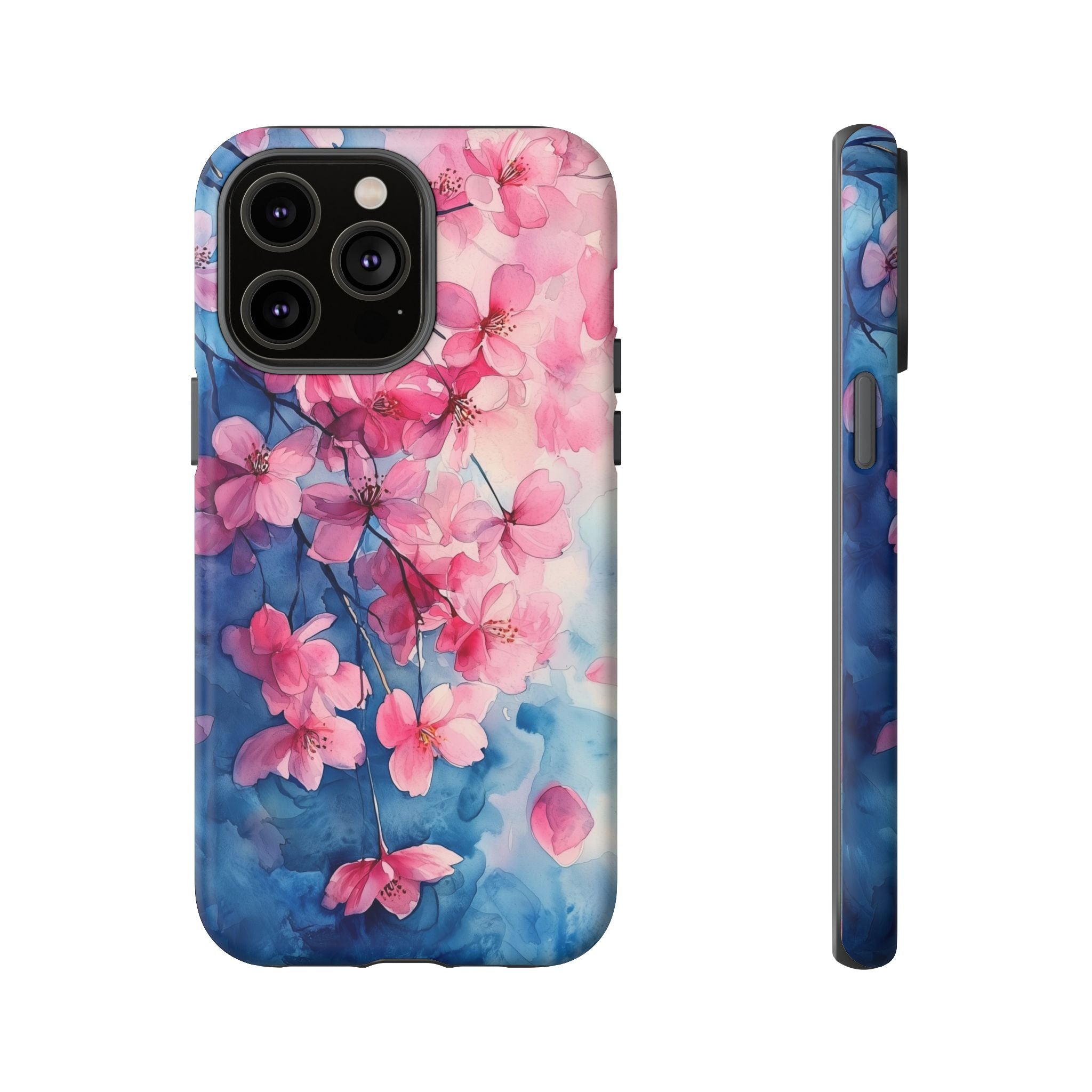 Floral Cherry Blossom iPhone Case | Pink Blue Watercolour