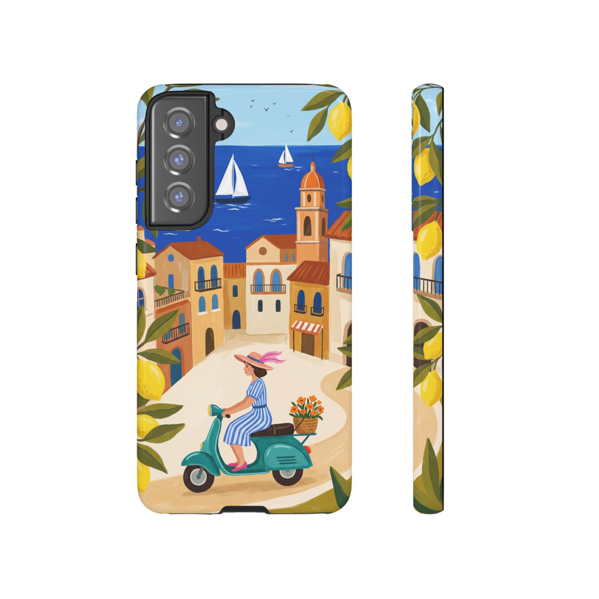 Mediterranean Scooter Samsung Galaxy Phone Case | Coastal Lemon Grove Design