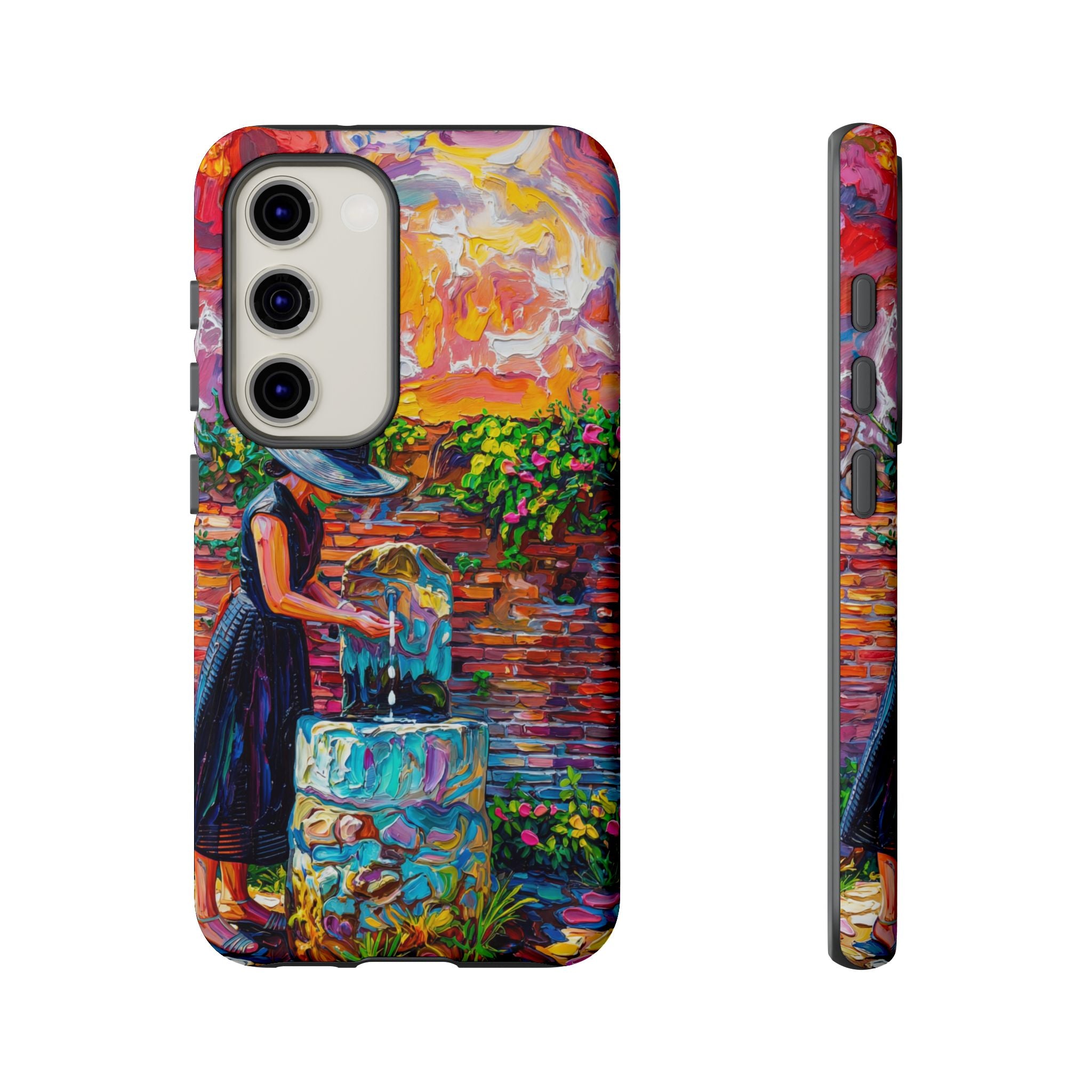 Artistic Woman at Fountain Samsung Galaxy Case | Colourful Garden Scene Tough Cases