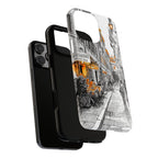Custodia per iPhone Vintage Italy Street | Schizzo in bianco e nero con dettagli arancioni
