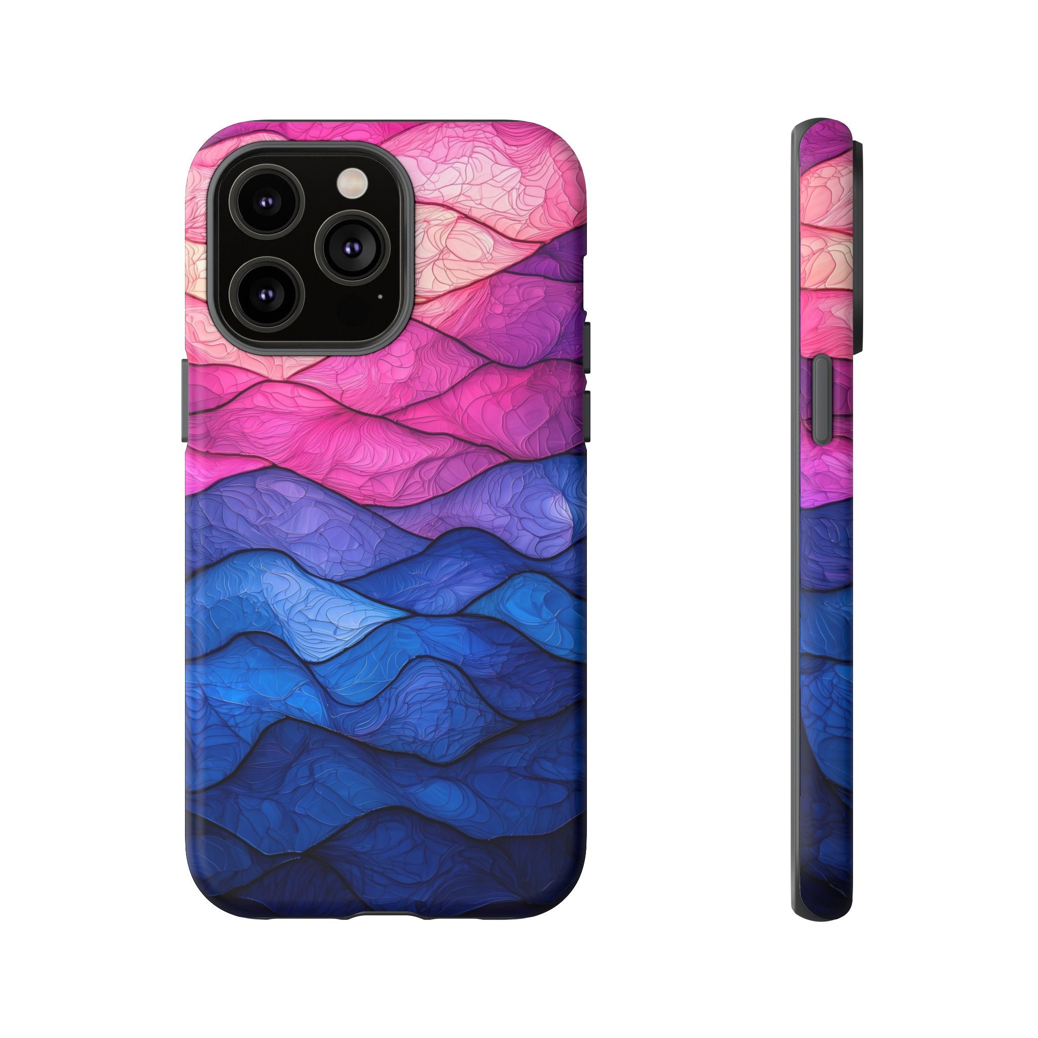 Abstract Ocean Waves iPhone Case — Pink & Blue Gradient Tough Case