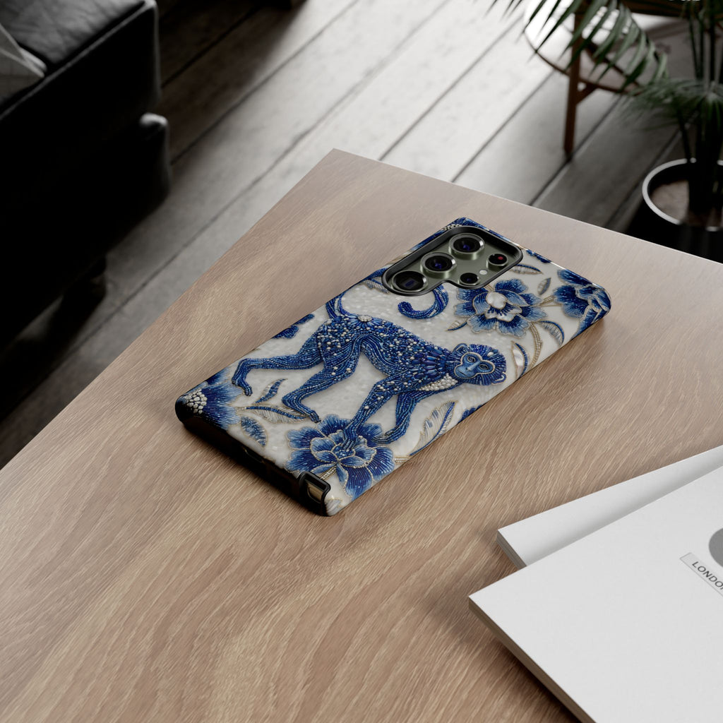 Cover per Samsung Galaxy Scimmia Zodiaco Cinese | Custodia protettiva Arte Porcellana Blu e Bianca | Regalo Anno della Scimmia