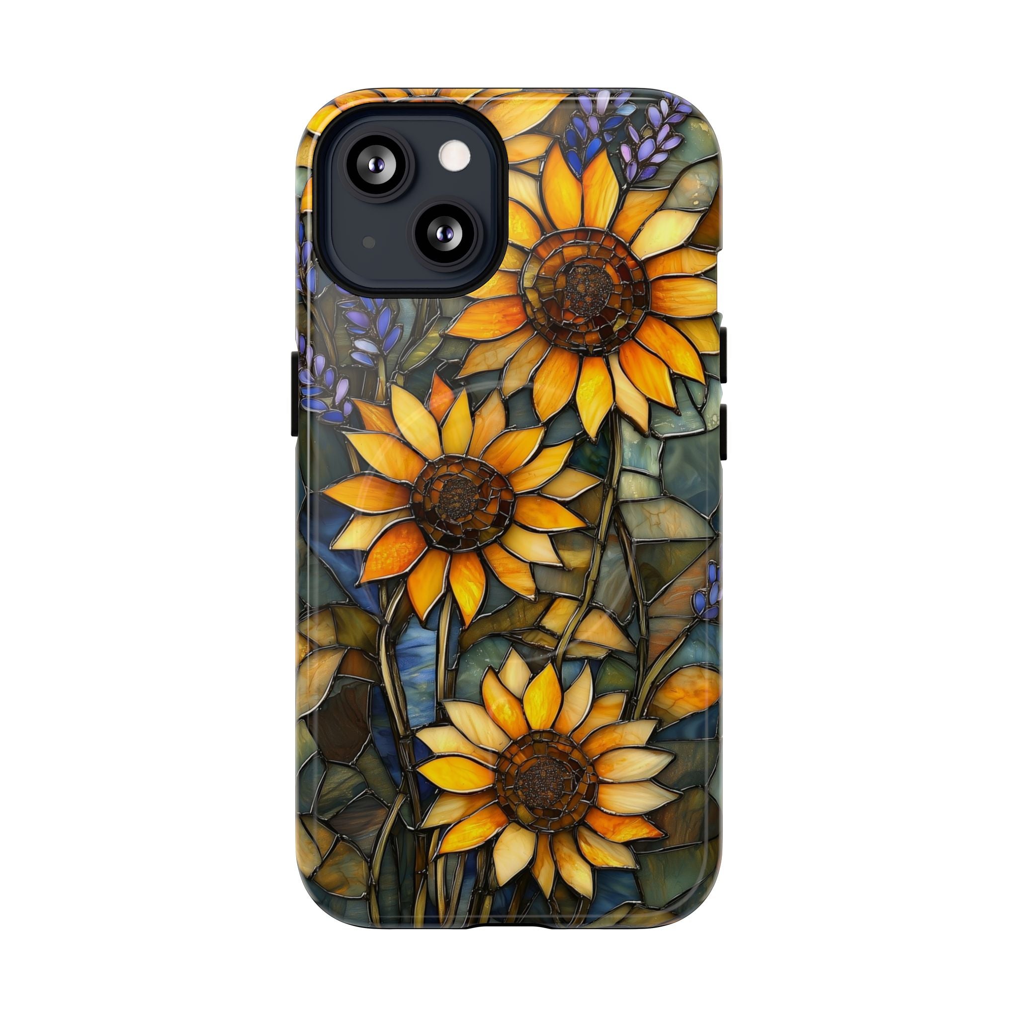 Custodia MagSafe resistente per iPhone con motivo a girasole in vetro colorato
