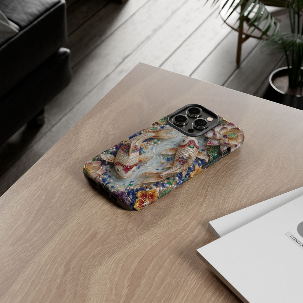 Koi Pond Tough iPhone Case | Ornamental Lotus & Koi Fish Protective Cover