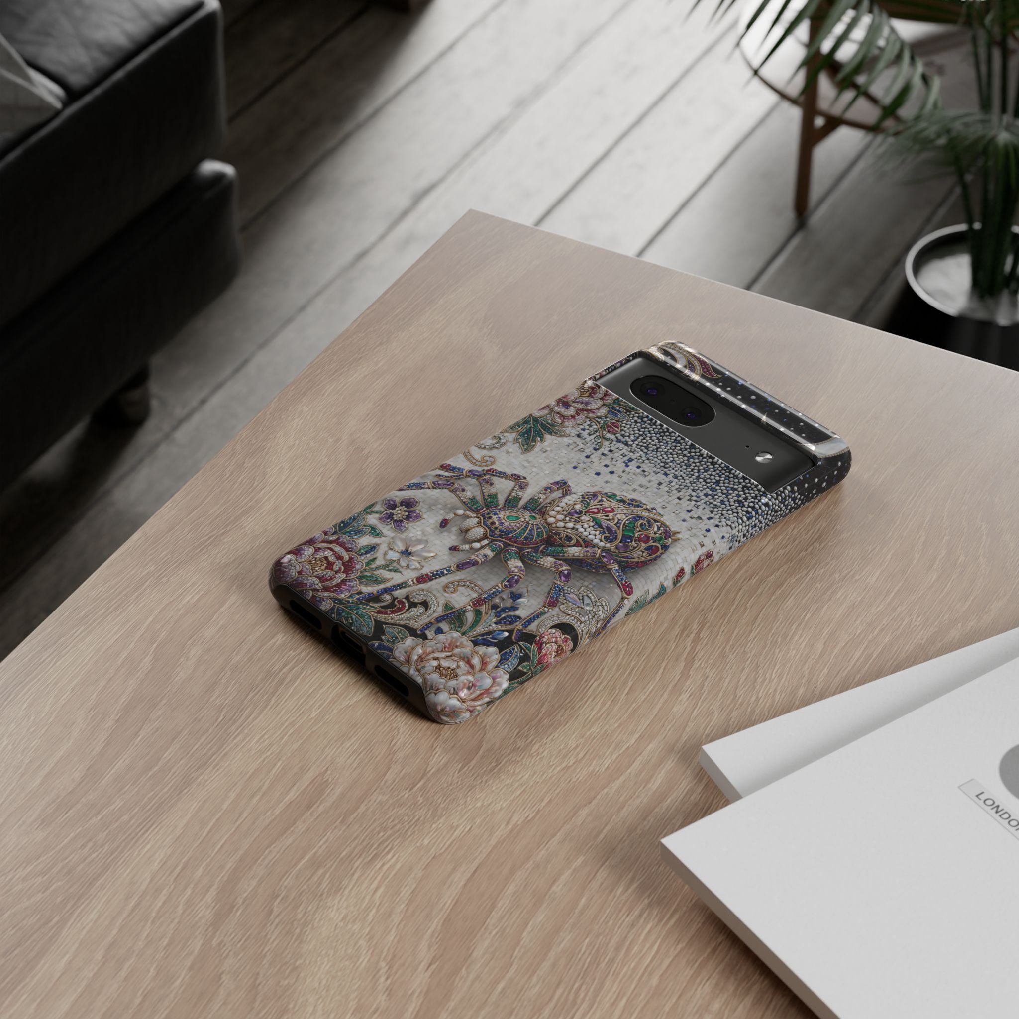 Gemstone Spider Moon Google Pixel Phone Case | Boho Floral Protective Tough Case