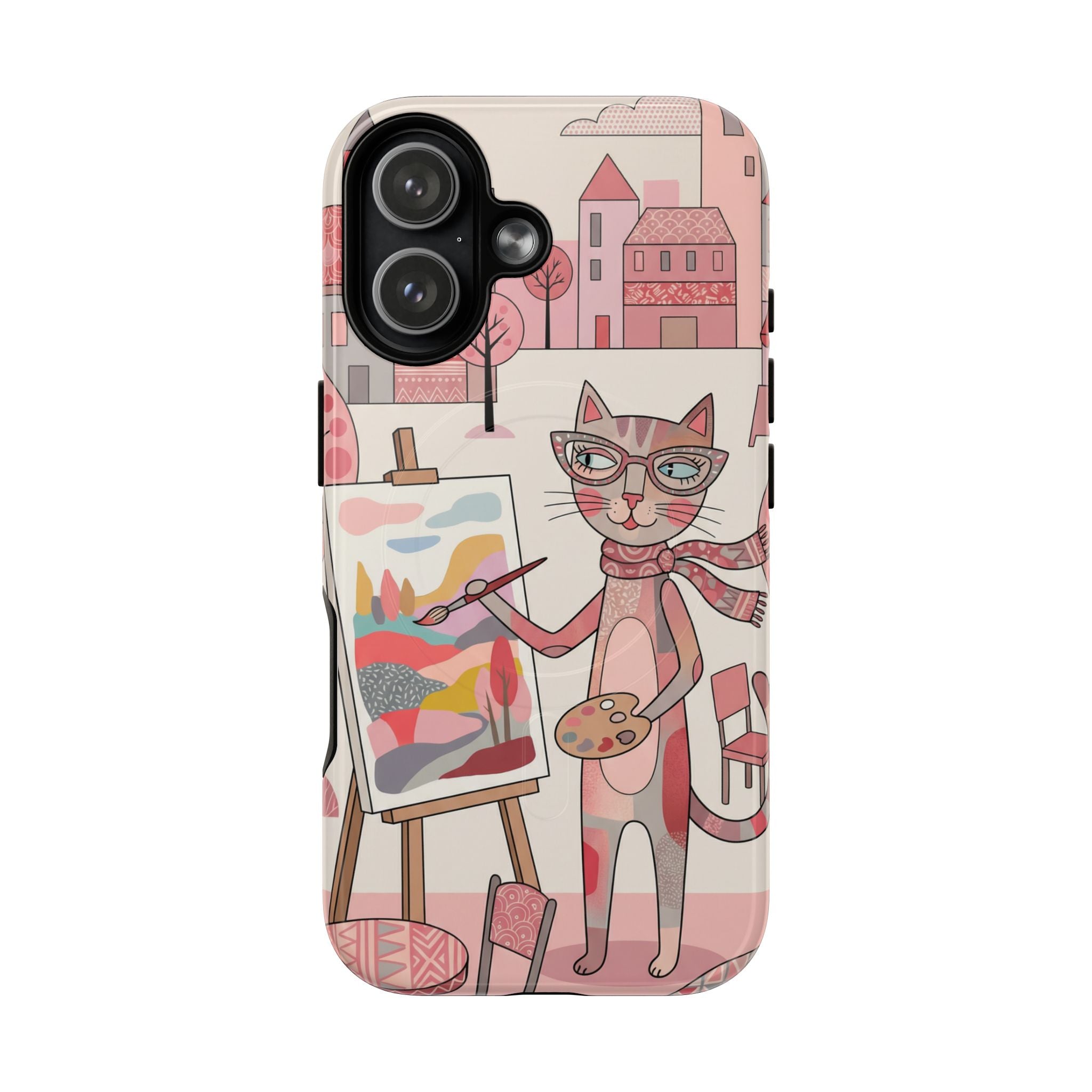 Artistic Cat MagSafe iPhone Case | Painter Kitty Illustration Tough Case