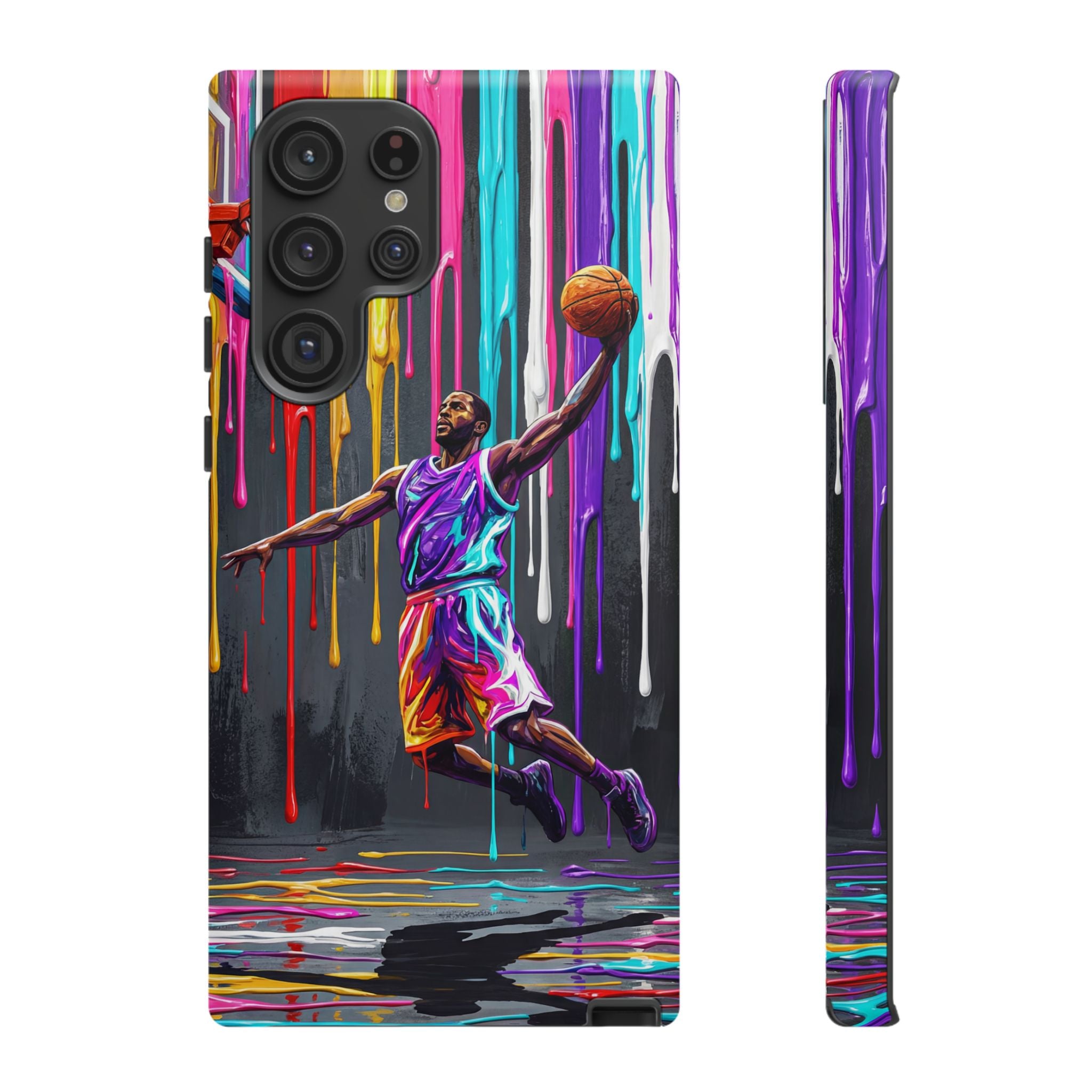 Color Splash Basketball Samsung Galaxy Phone Case | Vibrant Drip Dunk Design