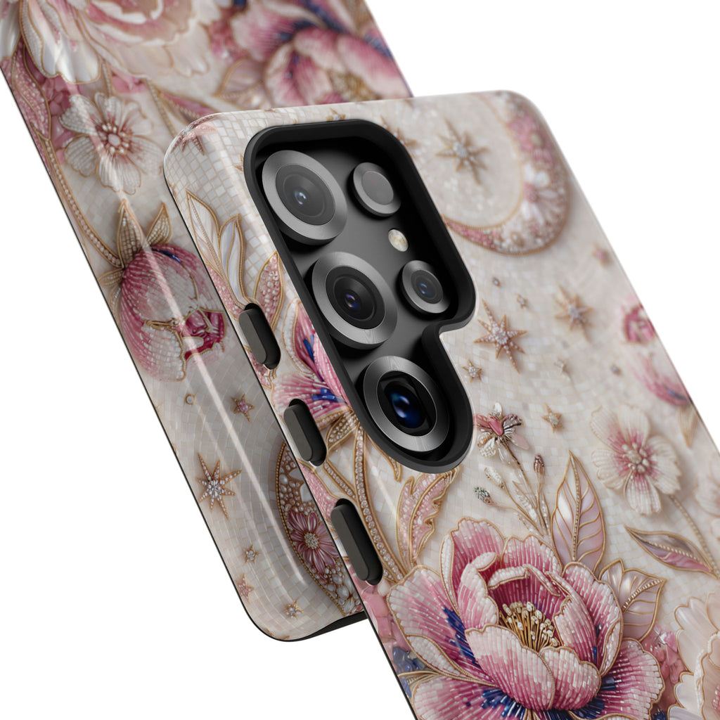 Custodia Rigida per Telefono Samsung Galaxy Floral Moon | Cover Protettiva con Peonia Rosa Vintage