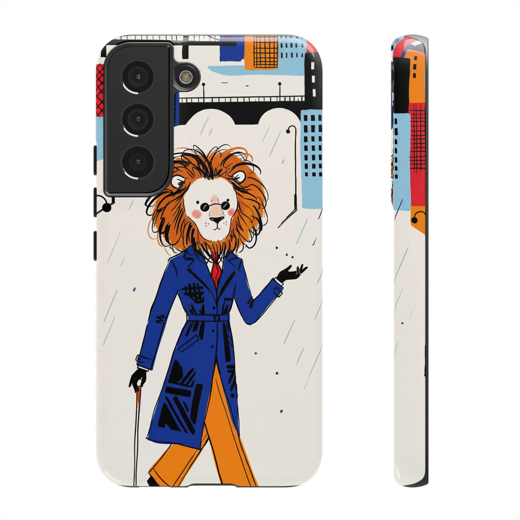 Lion Gentleman Samsung Galaxy Phone Case | Dapper Lion in City Rain