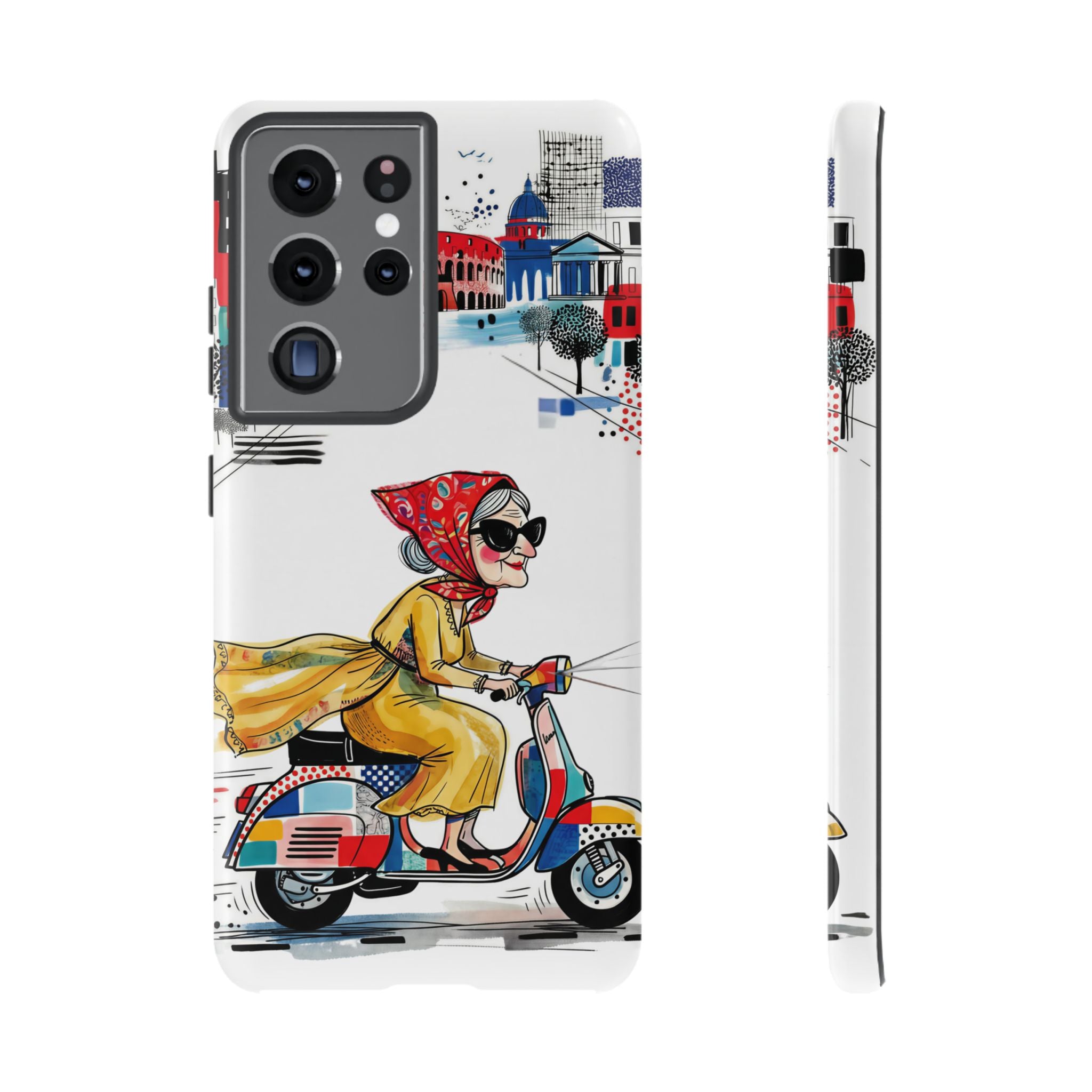 Vintage Vespa Granny Samsung Galaxy Phone Case | Retro Scooter Travel iPhone Cover