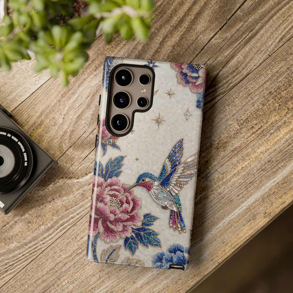Cover Protettiva per Samsung Galaxy con Colibrì, Fiori e Rose in Stile Vintage