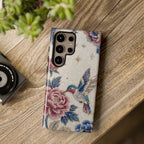 Cover Protettiva per Samsung Galaxy con Colibrì, Fiori e Rose in Stile Vintage