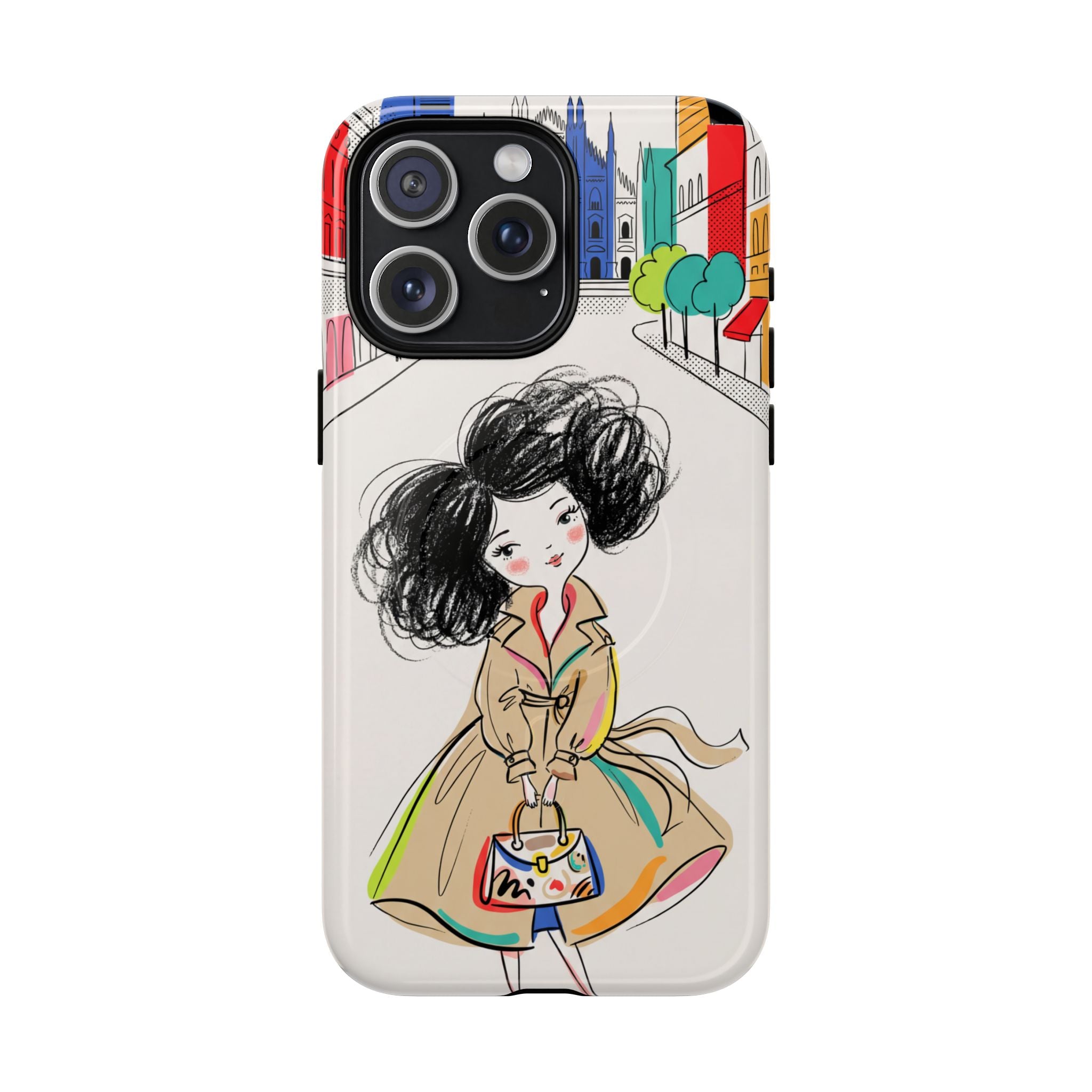 Illustrated Trench Coat Fashion Chic City Girl MagSafe iPhone Case